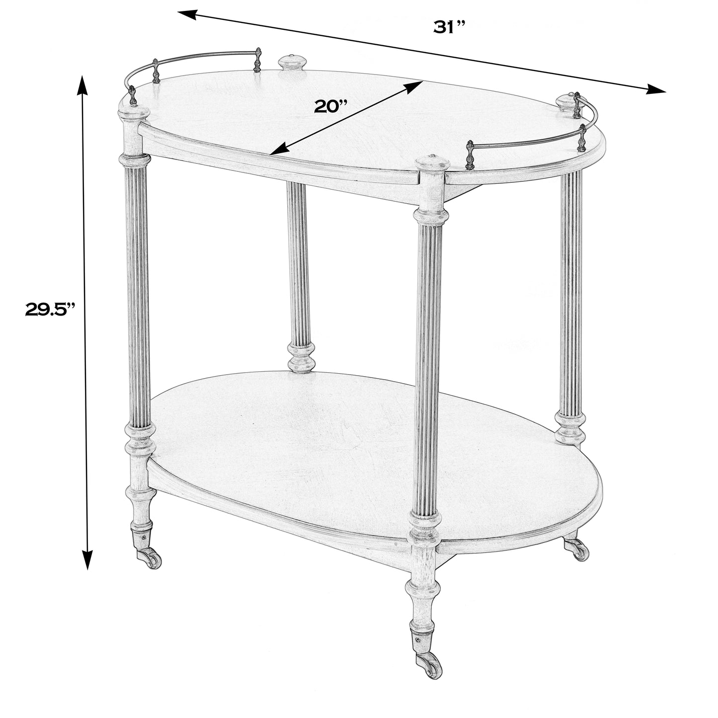 Butler Specialty Company Kathleen 31 in. W Rectangular Wood 2 Tier Bar/Serving Cart on Casters, Pastel Green