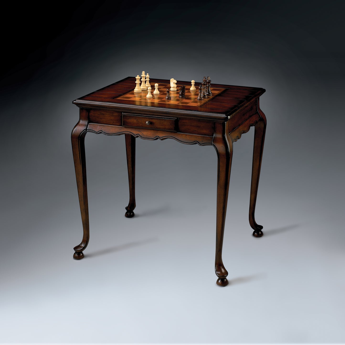 Butler Specialty Company Bannockburn 29 in. W Square Wood 1 Drawer Game Table with Reversible Top, Dark Brown