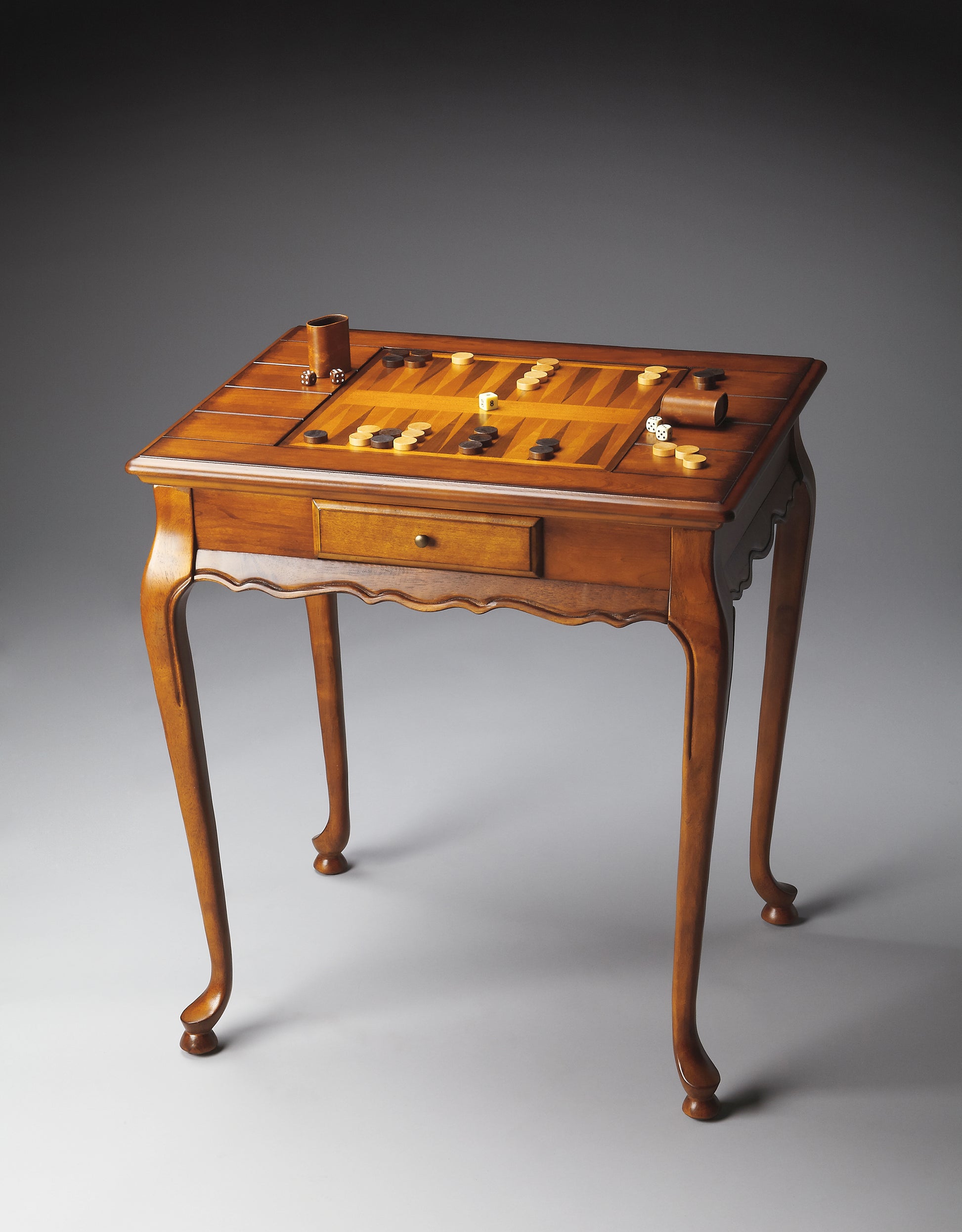 Butler Specialty Company Bannockburn 29 in. W Square Wood 1 Drawer Game Table with Reversible Top, Medium Brown