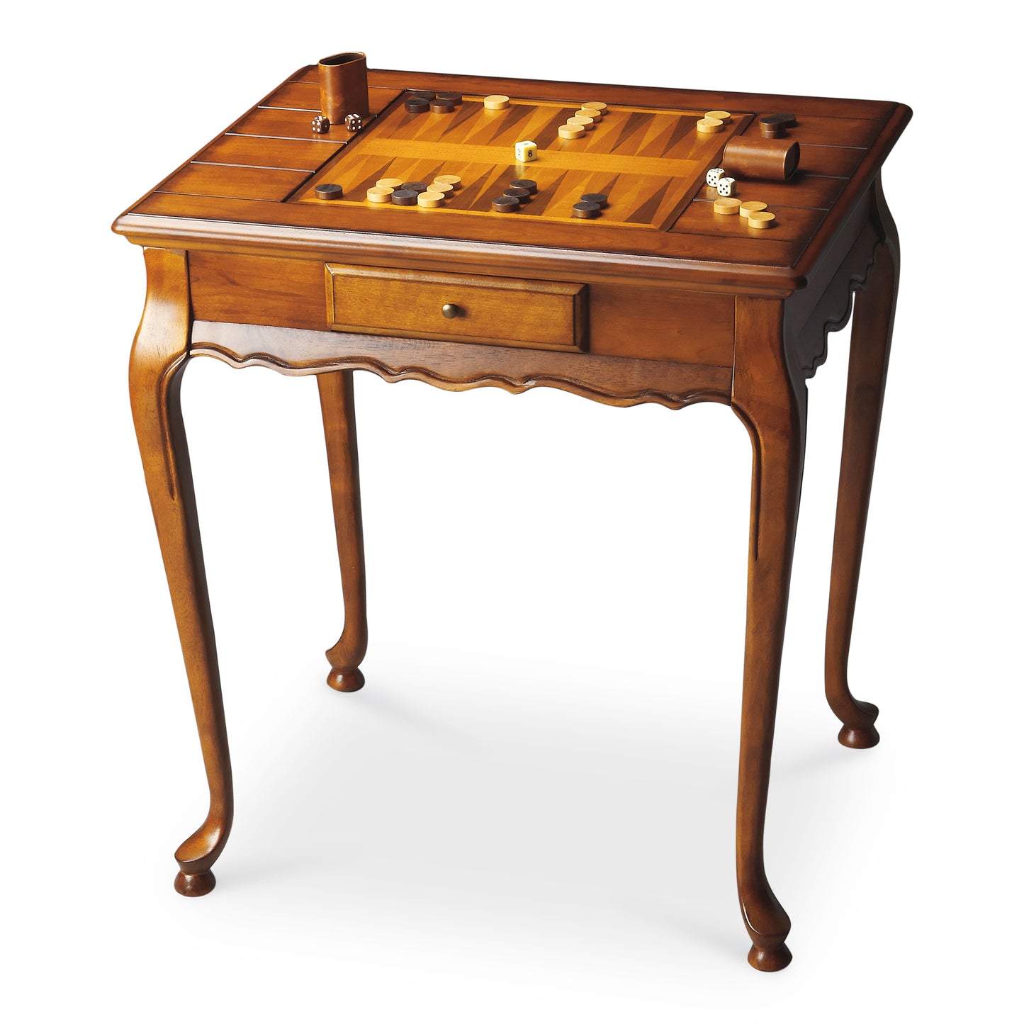 Butler Specialty Company Bannockburn 29 in. W Square Wood 1 Drawer Game Table with Reversible Top, Medium Brown
