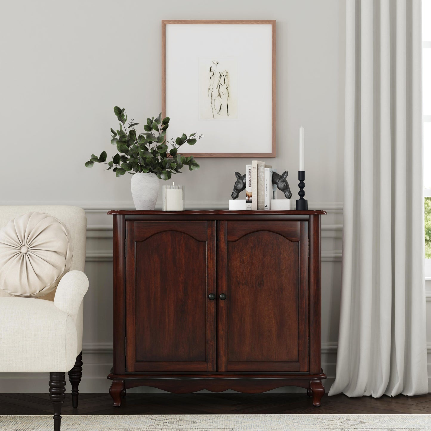 Butler Specialty Company Leyden 36 in. W Rectangular Wood 2 Door European Accent Cabinet with 1 Fixed Interior Shelf, Medium Brown