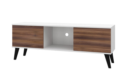 Manhattan Comfort Doyers 53.15 Mid-Century Modern TV Stand in White and Nut Brown 174AMC188