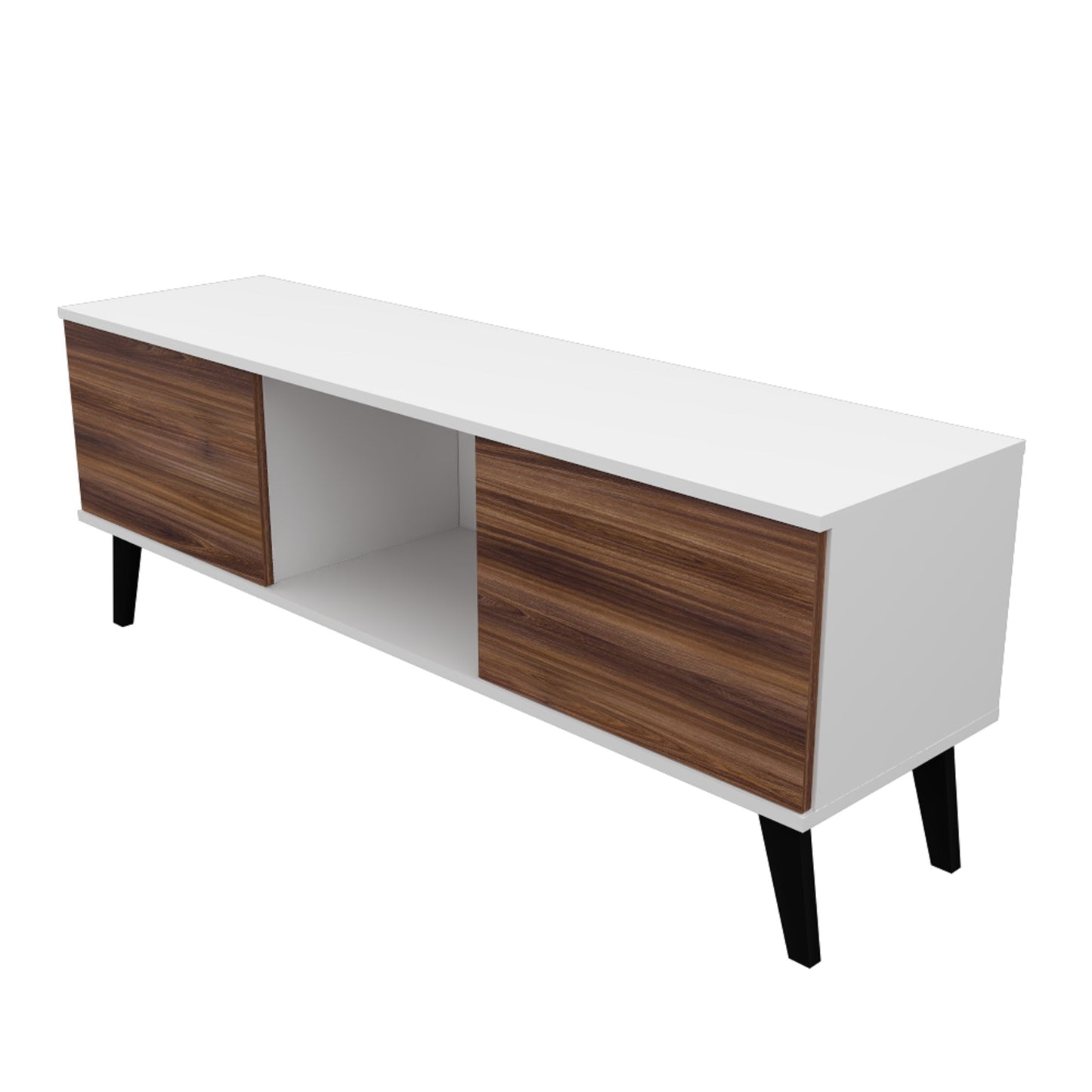 Manhattan Comfort Doyers 53.15 Mid-Century Modern TV Stand in White and Nut Brown 174AMC188