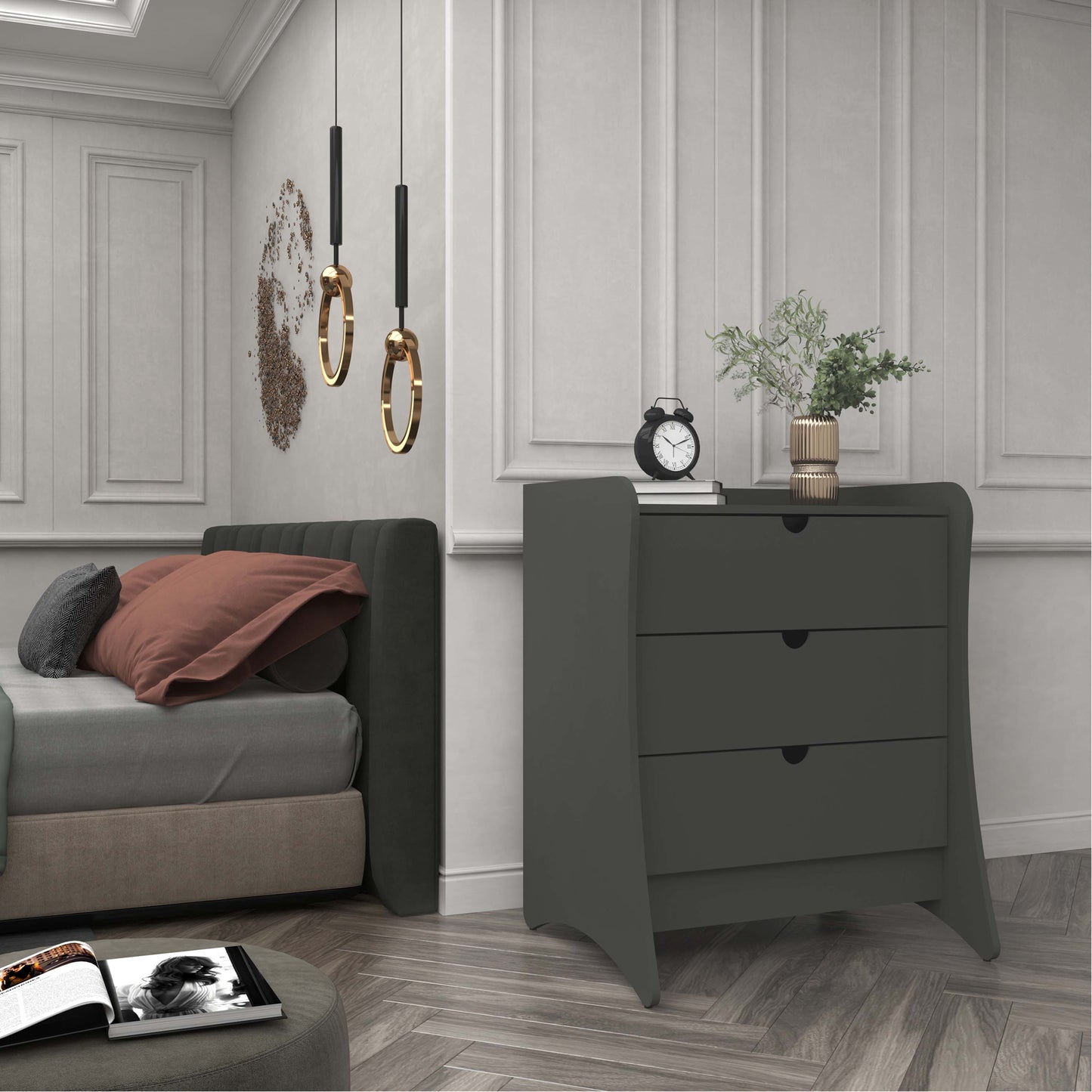 Coney Mid-Century Modern 28" Nightstand in Charcoal Gray (3-Drawer) 182GMC9
