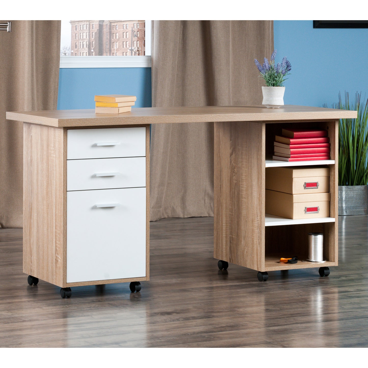 Kenner 3-Pc Modular Desk Set, Reclaimed Wood and White A