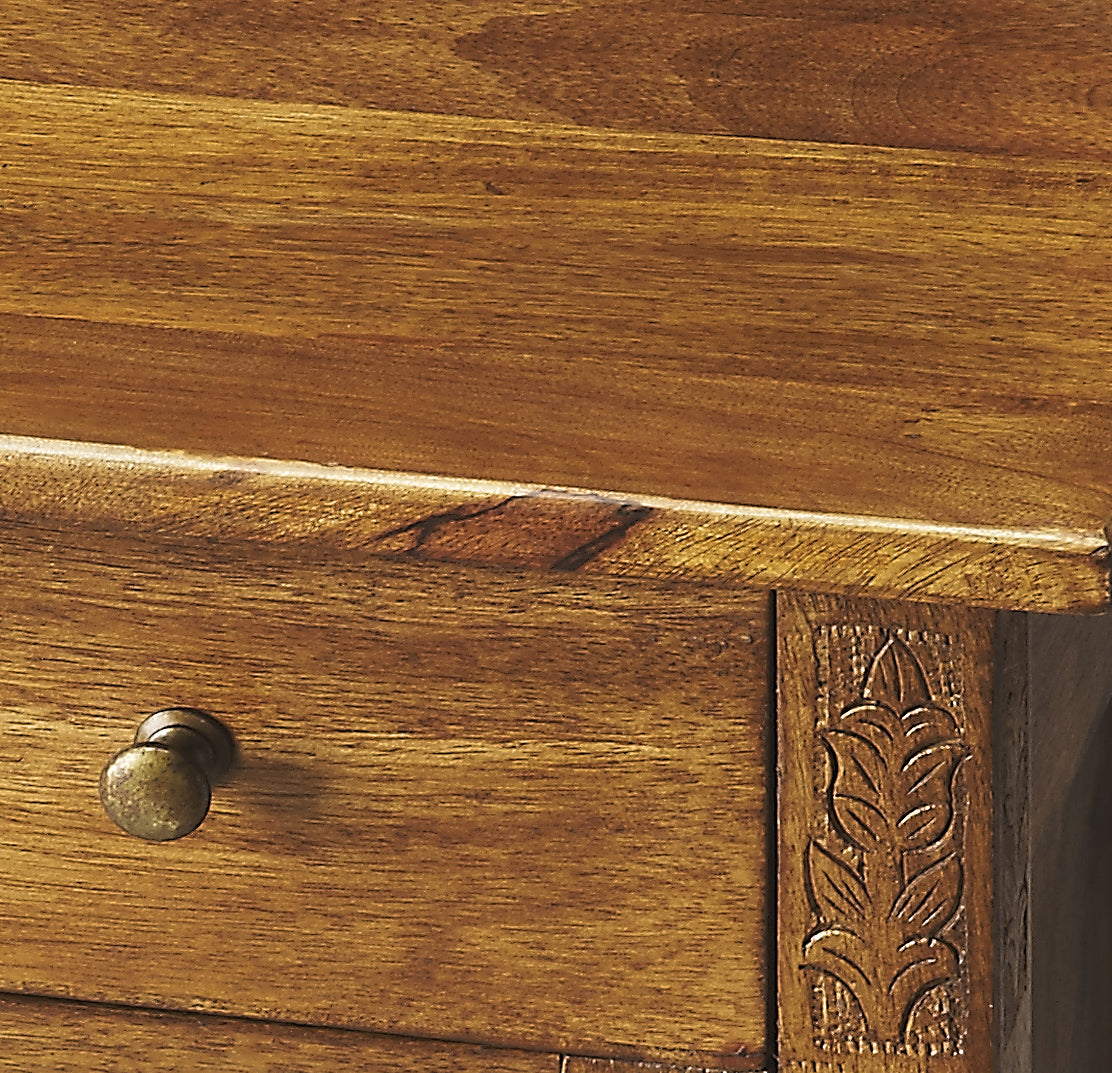 Butler Specialty Company Wester 14 in. W Rectangular Solid Wood Hand Carved 1 Drawer 1 Door Accent Side Table, Light Brown