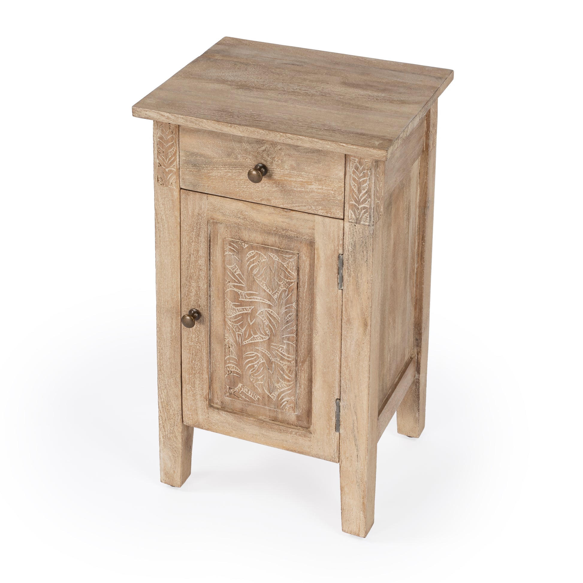 Butler Specialty Company Wester 14 in. W Rectangular Solid Wood Hand Carved 1 Drawer 1 Door Accent Side Table, Light Brown