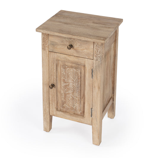 Butler Specialty Company Wester 14 in. W Rectangular Solid Wood Hand Carved 1 Drawer 1 Door Accent Side Table, Light Brown