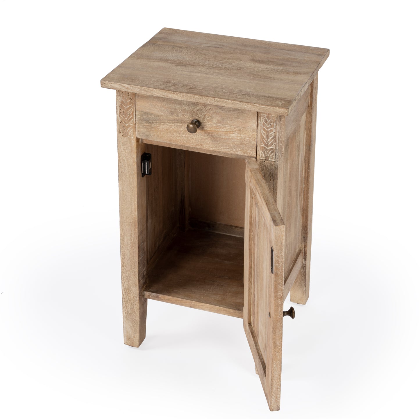 Butler Specialty Company Wester 14 in. W Rectangular Solid Wood Hand Carved 1 Drawer 1 Door Accent Side Table, Light Brown