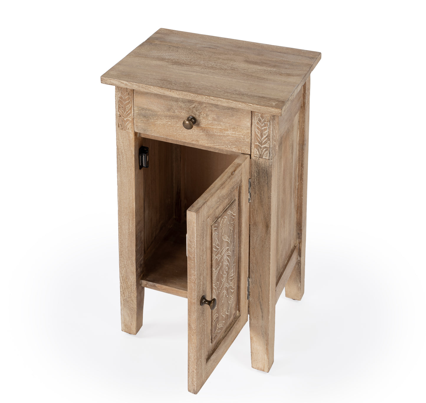 Butler Specialty Company Wester 14 in. W Rectangular Solid Wood Hand Carved 1 Drawer 1 Door Accent Side Table, Light Brown