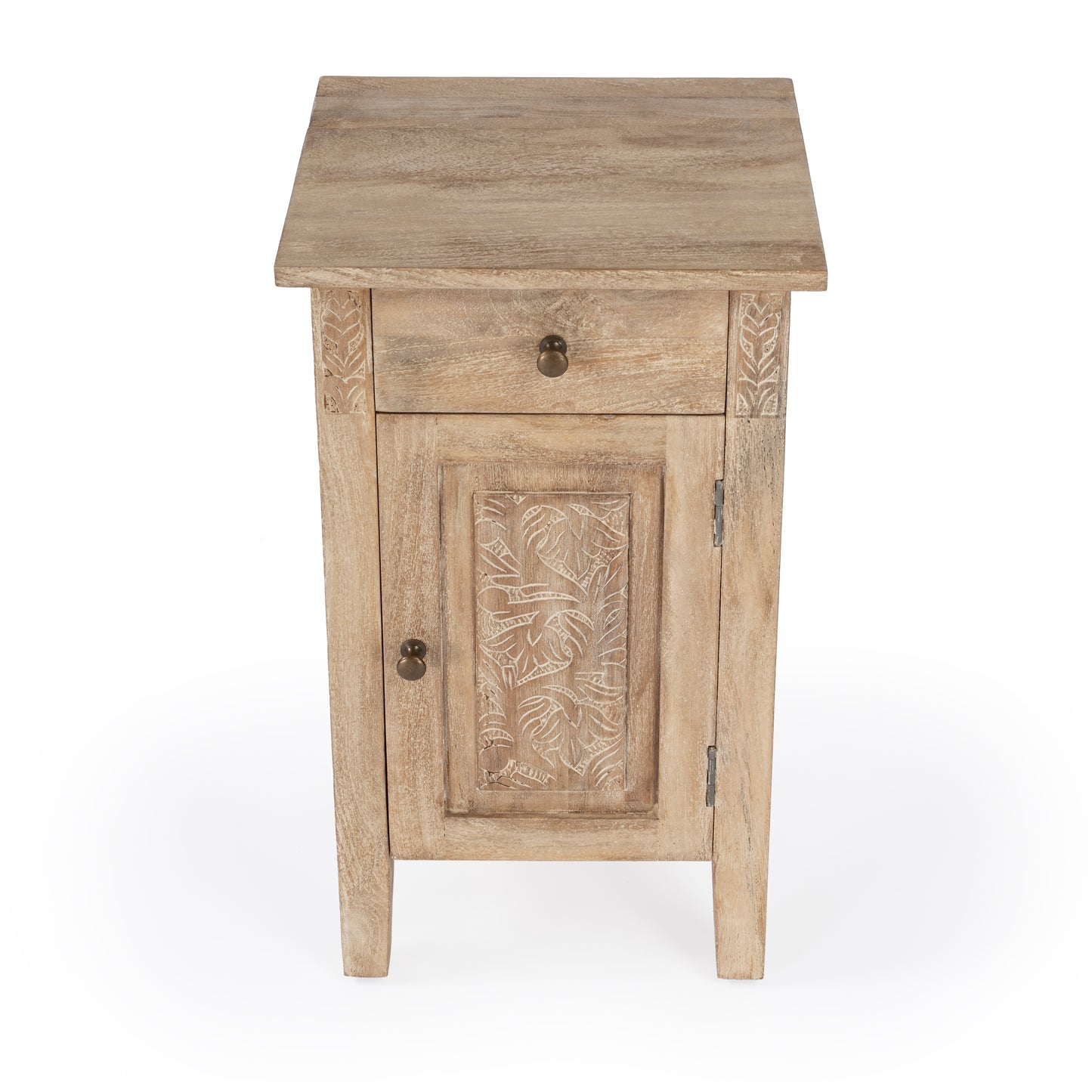 Butler Specialty Company Wester 14 in. W Rectangular Solid Wood Hand Carved 1 Drawer 1 Door Accent Side Table, Light Brown
