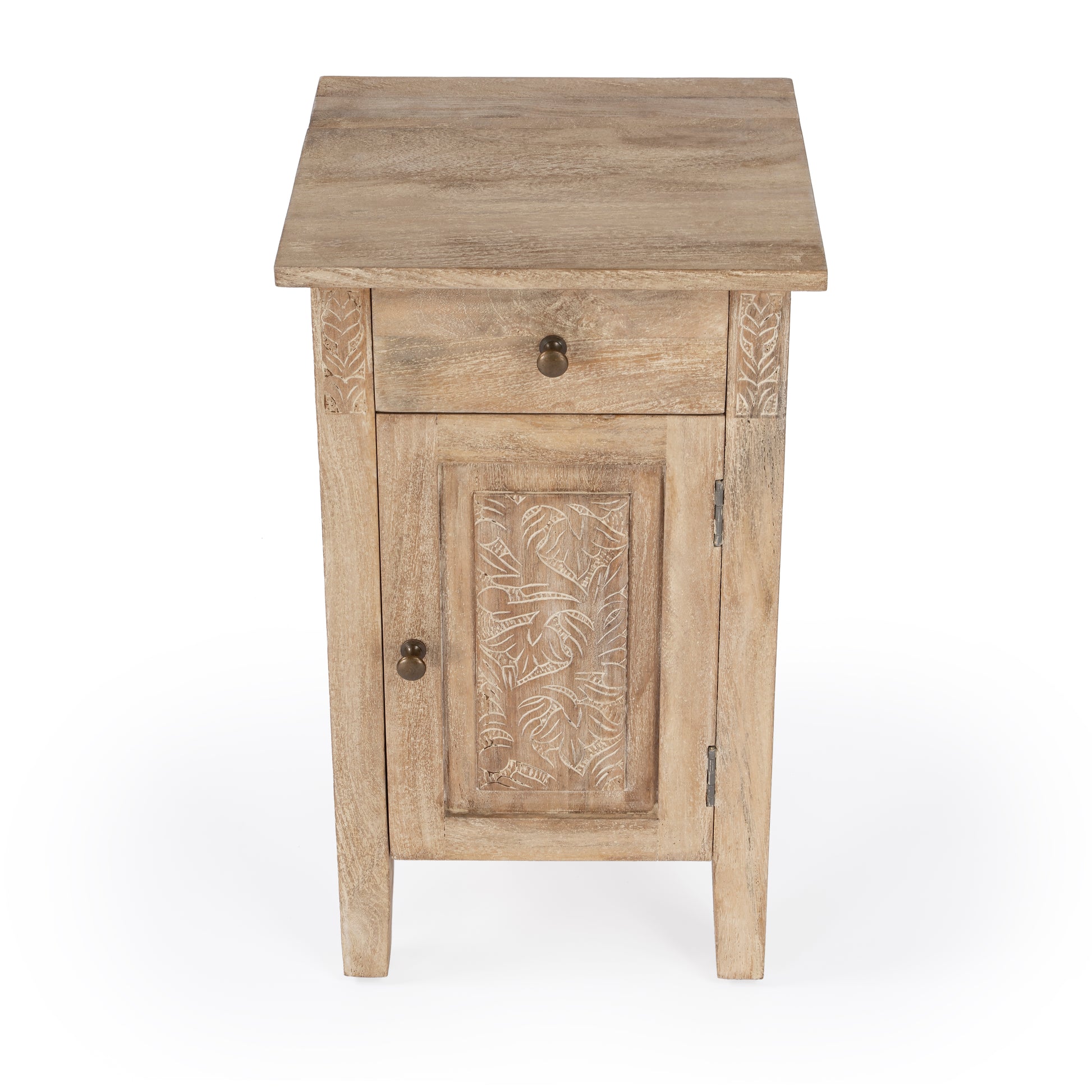 Butler Specialty Company Wester 14 in. W Rectangular Solid Wood Hand Carved 1 Drawer 1 Door Accent Side Table, Light Brown