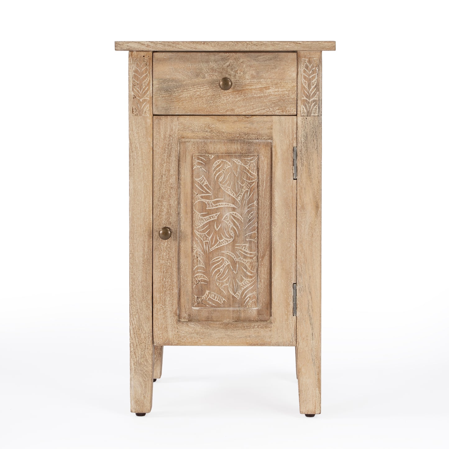 Butler Specialty Company Wester 14 in. W Rectangular Solid Wood Hand Carved 1 Drawer 1 Door Accent Side Table, Light Brown
