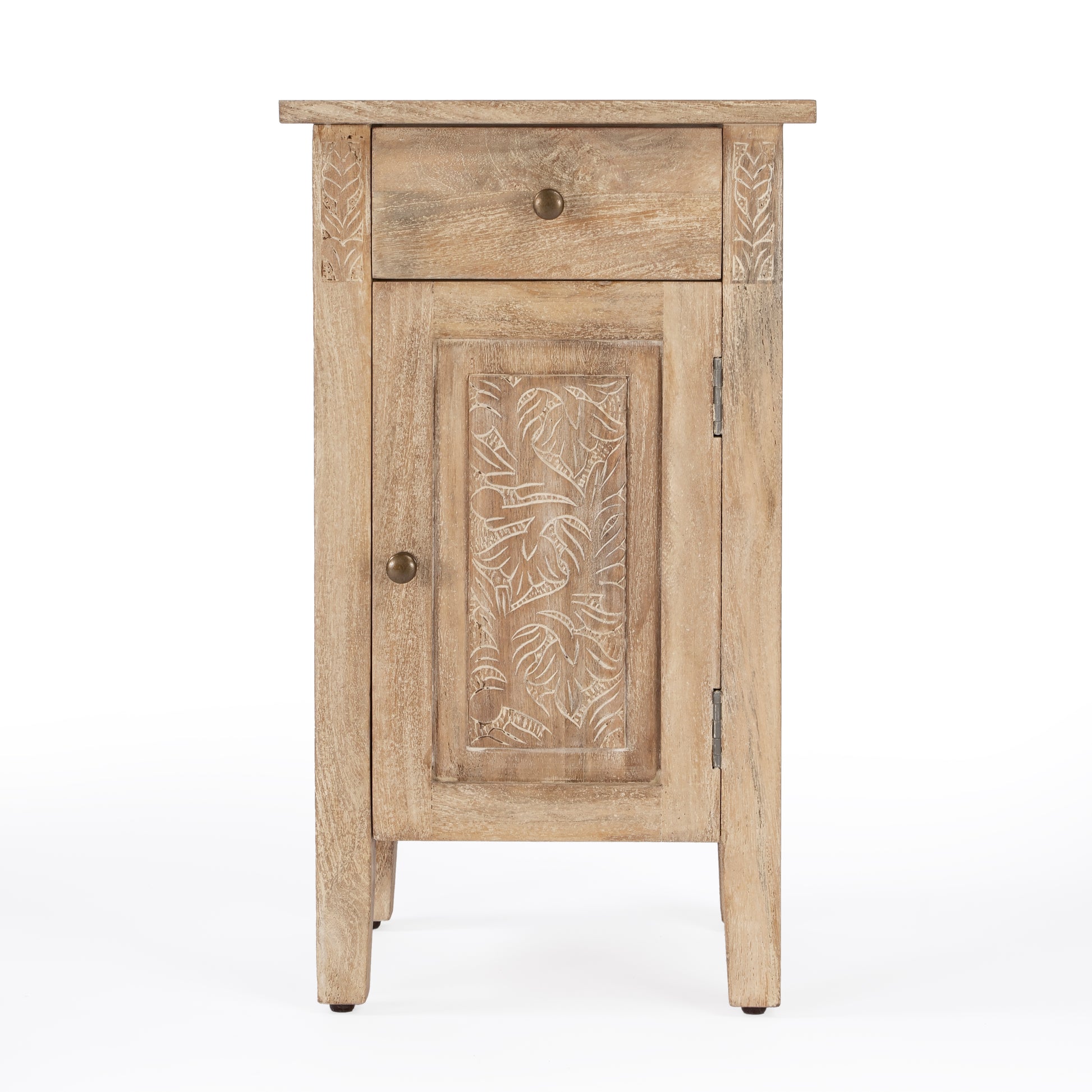 Butler Specialty Company Wester 14 in. W Rectangular Solid Wood Hand Carved 1 Drawer 1 Door Accent Side Table, Light Brown