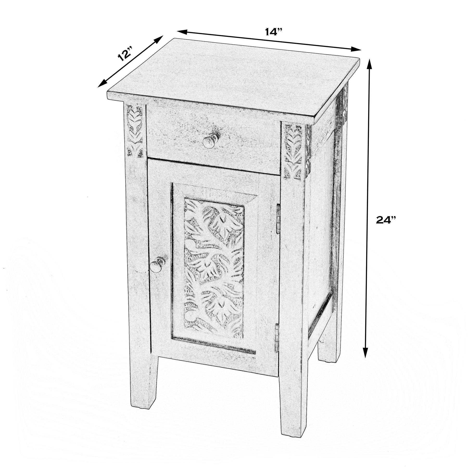 Butler Specialty Company Wester 14 in. W Rectangular Solid Wood Hand Carved 1 Drawer 1 Door Accent Side Table, Light Brown