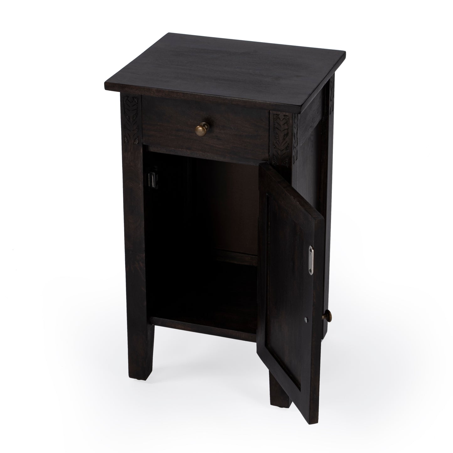 Butler Specialty Company Wester 14 in. W Rectangular Solid Wood Hand Carved 1 Drawer 1 Door Accent Side Table, Dark Brown
