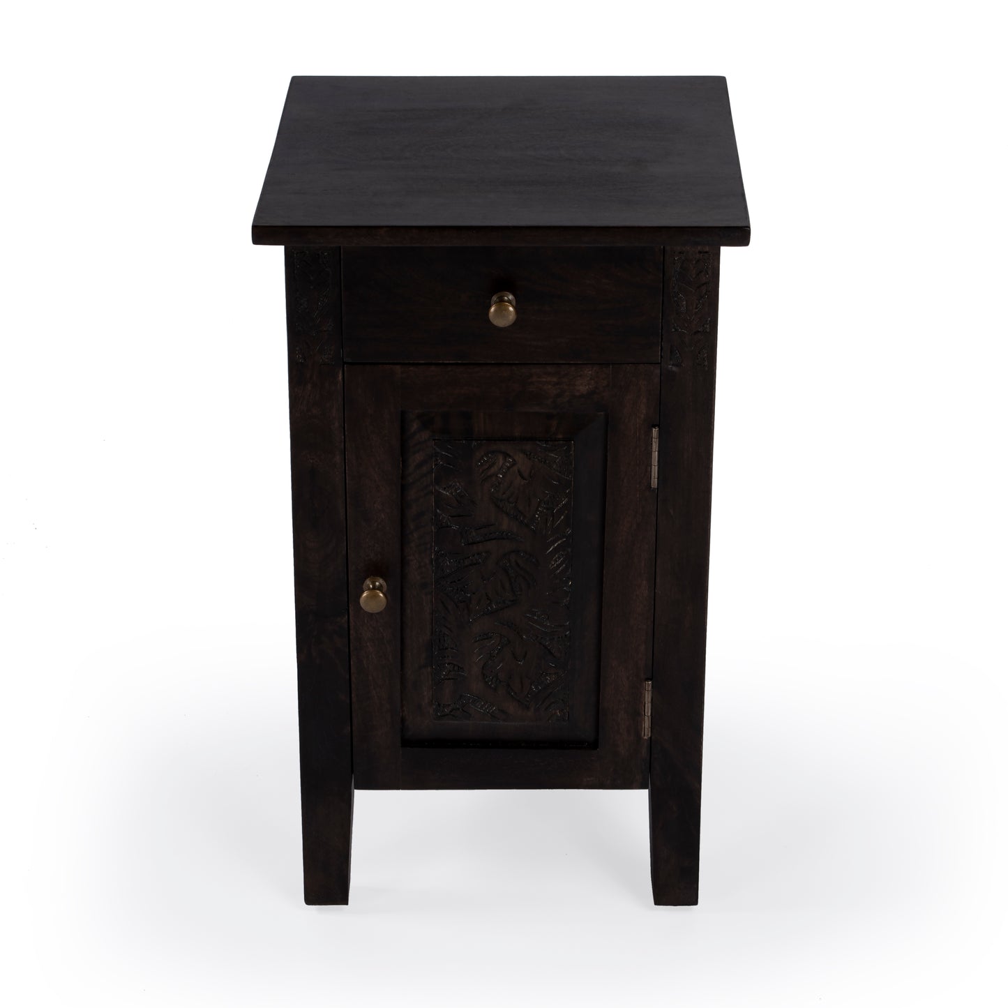 Butler Specialty Company Wester 14 in. W Rectangular Solid Wood Hand Carved 1 Drawer 1 Door Accent Side Table, Dark Brown
