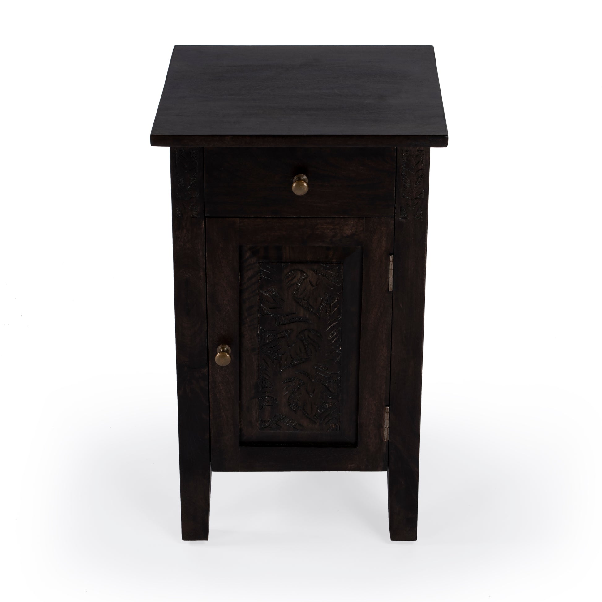 Butler Specialty Company Wester 14 in. W Rectangular Solid Wood Hand Carved 1 Drawer 1 Door Accent Side Table, Dark Brown
