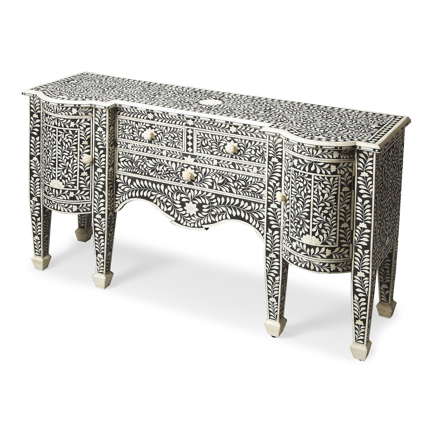 Butler Specialty Company Vivienne 57.25 in. W Rectangular Bone Inlay and Wood 3 Drawer 2 Door Console/Buffet, Black