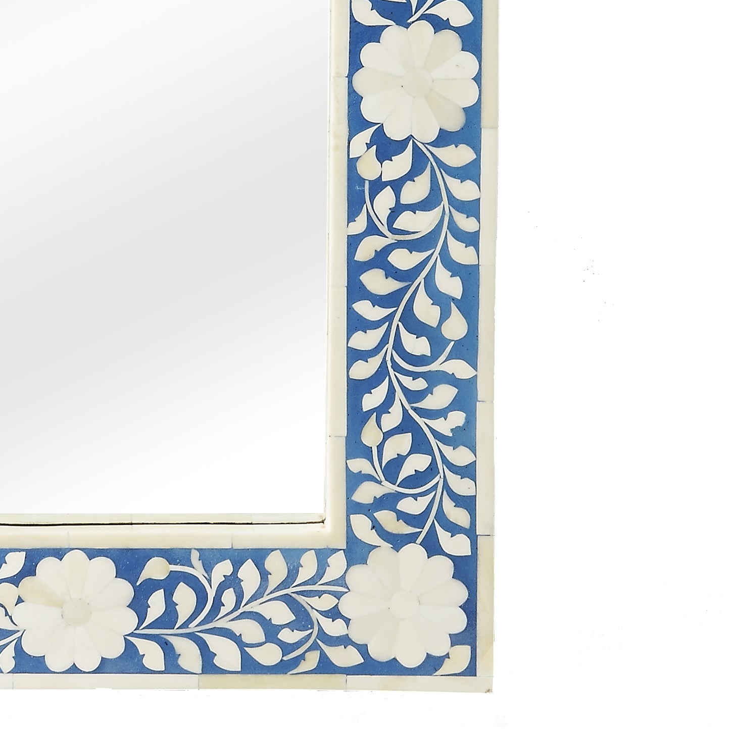 Butler Specialty Company Vivienne 16 in. W x 24 in. H Rectangular Bone Inlay Horizontal or Vertical Hanging Accent Wall Mirror, Blue, White