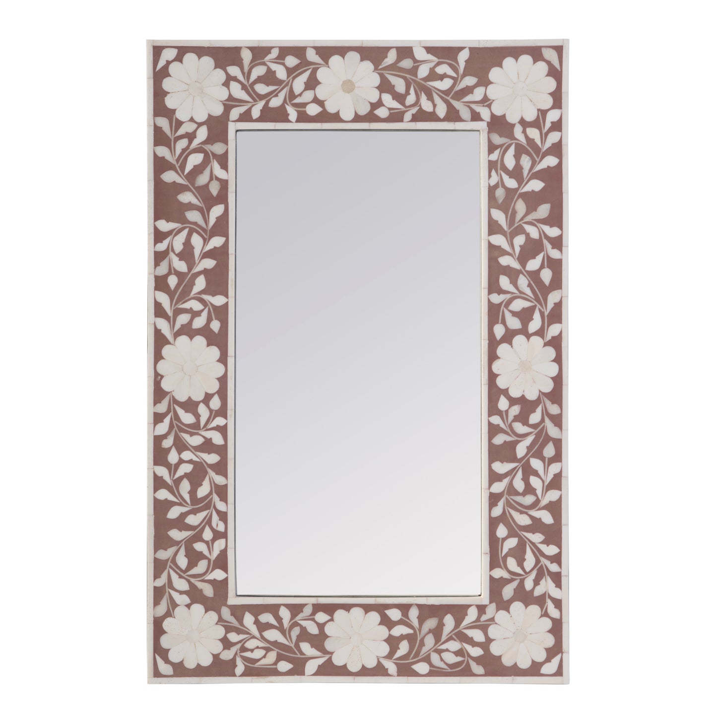 Butler Specialty Company Vivienne 16 in. W x 24 in. H Rectangular Bone Inlay Horizontal or Vertical Hanging Accent Wall Mirror, Pink, Beige