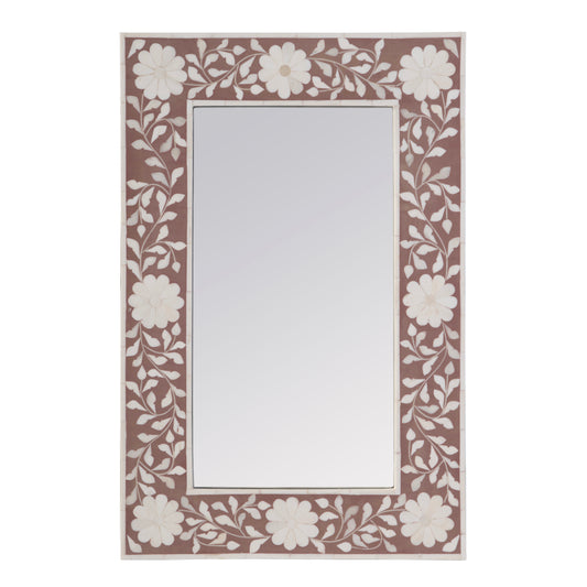 Butler Specialty Company Vivienne 16 in. W x 24 in. H Rectangular Bone Inlay Horizontal or Vertical Hanging Accent Wall Mirror, Pink, Beige