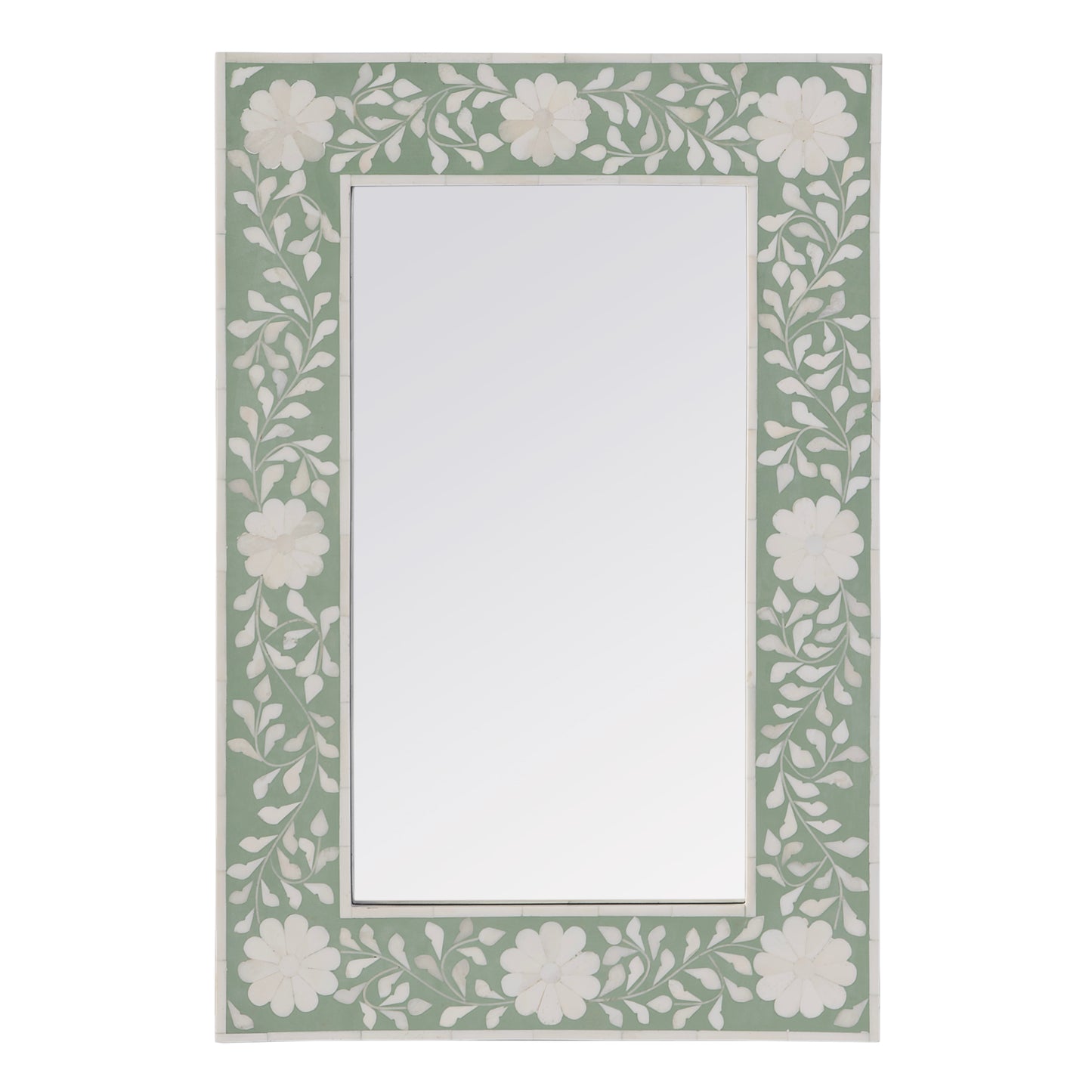 Butler Specialty Company Vivienne 16 in. W x 24 in. H Rectangular Bone Inlay Horizontal or Vertical Hanging Accent Wall Mirror, Green, White