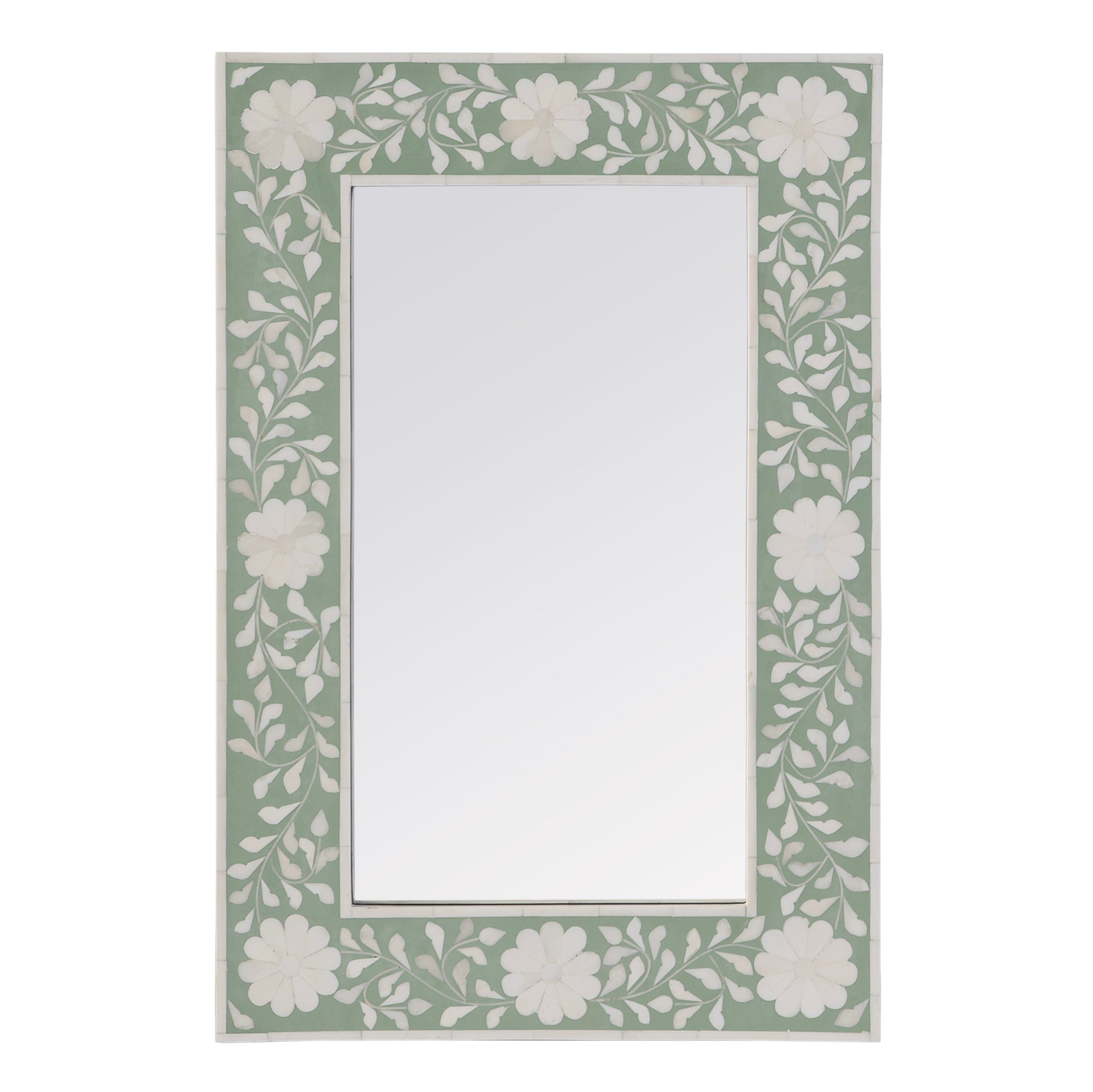 Butler Specialty Company Vivienne 16 in. W x 24 in. H Rectangular Bone Inlay Horizontal or Vertical Hanging Accent Wall Mirror, Green, White