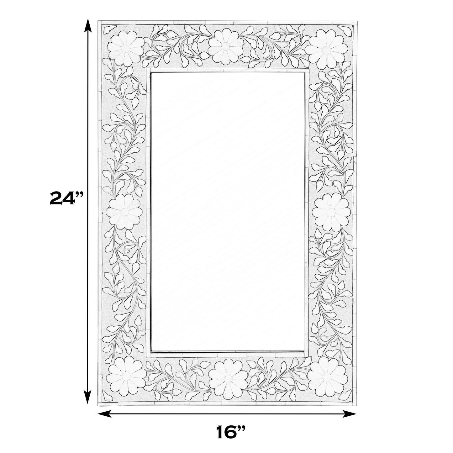 Butler Specialty Company Vivienne 16 in. W x 24 in. H Rectangular Bone Inlay Horizontal or Vertical Hanging Accent Wall Mirror, Green, White