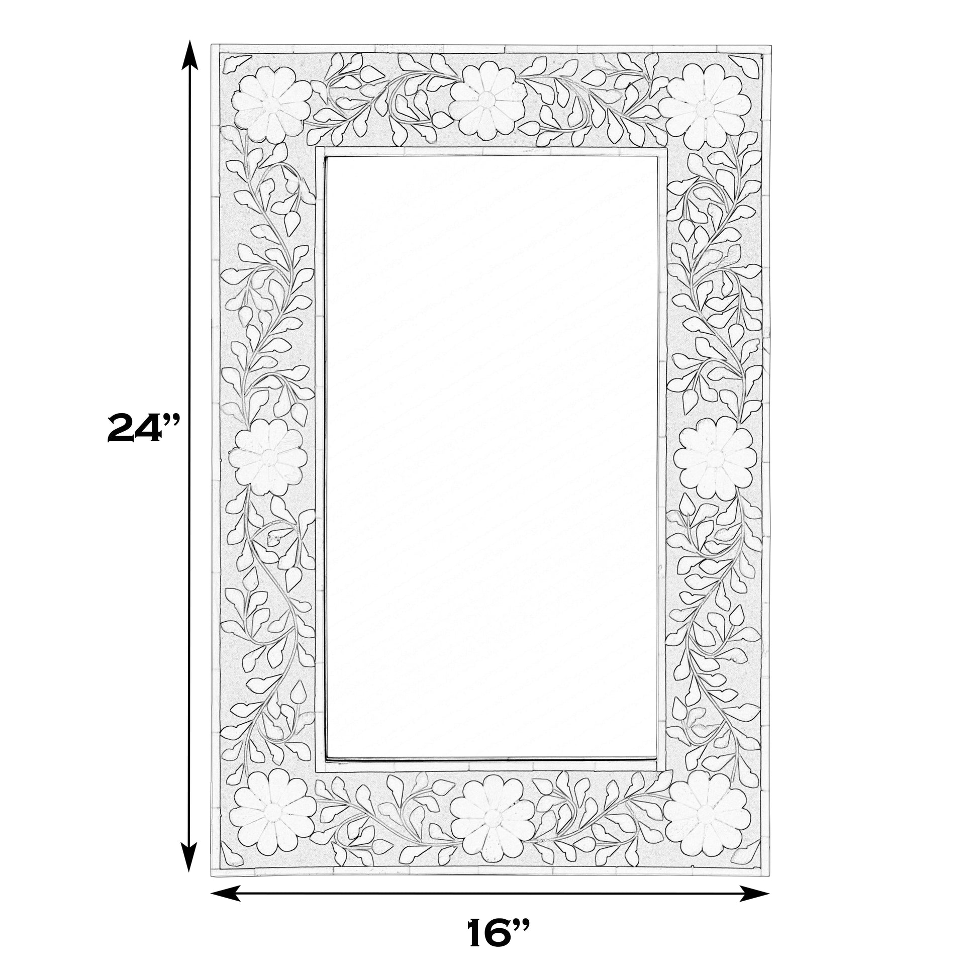 Butler Specialty Company Vivienne 16 in. W x 24 in. H Rectangular Bone Inlay Horizontal or Vertical Hanging Accent Wall Mirror, Green, White