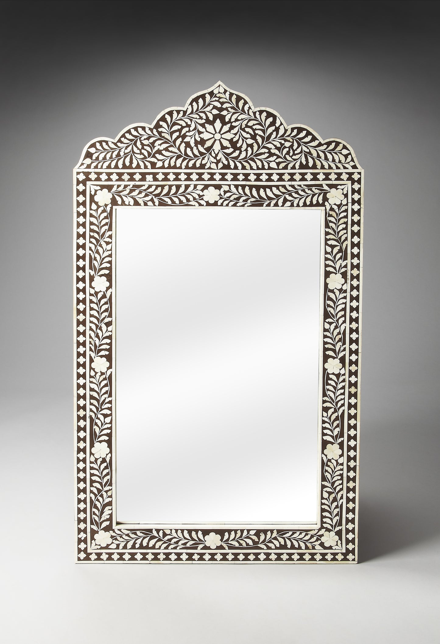 Butler Specialty Company Vivienne 27.75 in. W x 50 in. H Rectangular Bone Inlay Vertical Hanging Accent Wall Mirror, Dark Brown