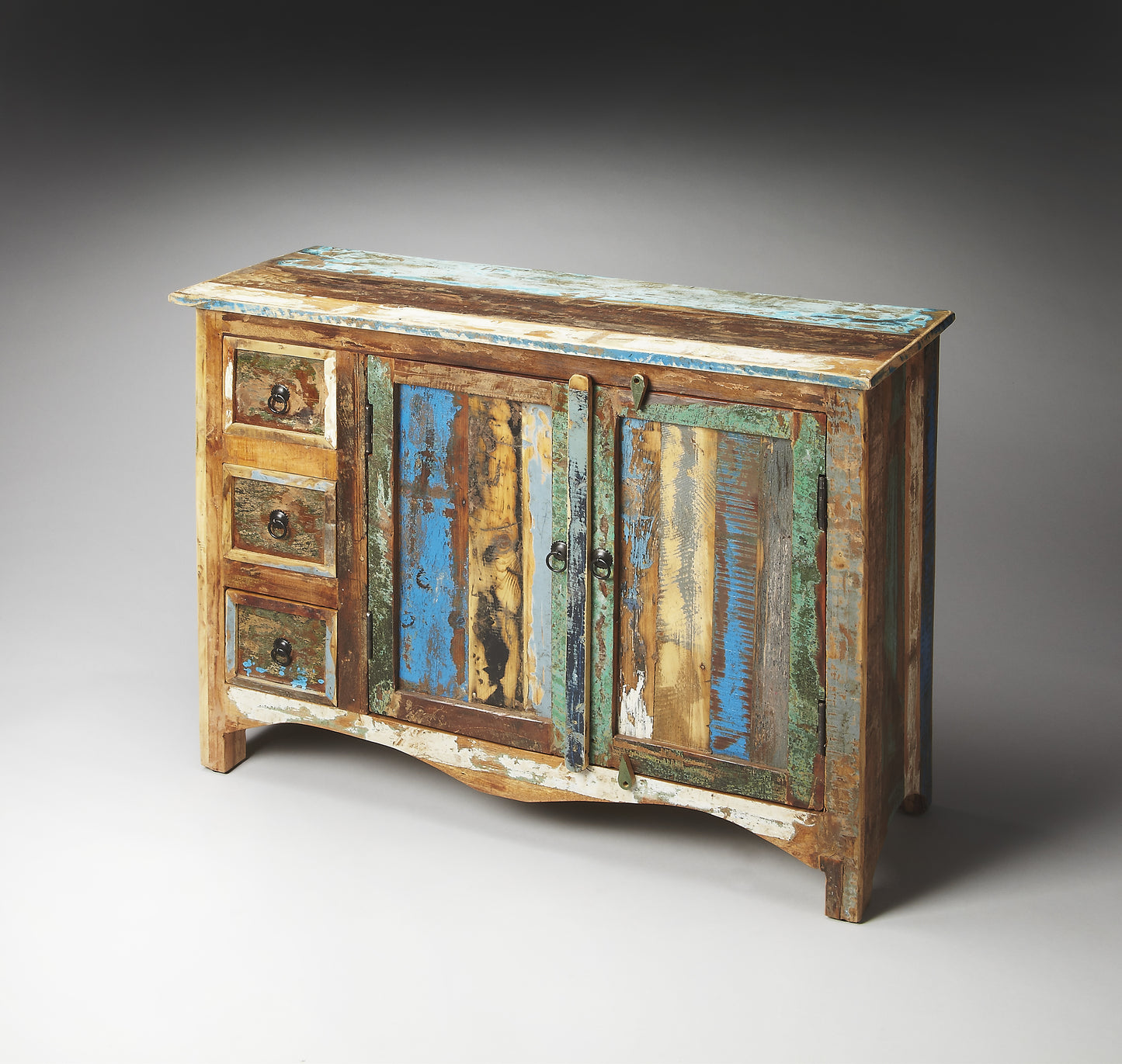 Butler Specialty Company Reverb 44 in. W Rectangular Wood Hand Painted Rustic 3 Drawer 2 Door Sideboard, Multi-Color