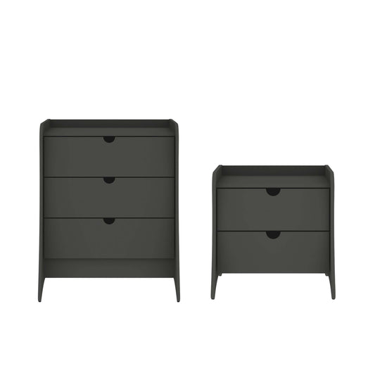 Manhattan Comfort Coney 2-Piece Mid-Century Modern Dresser and Nightstand Set in Grey 185GMC9