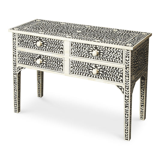 Vivienne Bone Inlay Console Table in Black 1860070