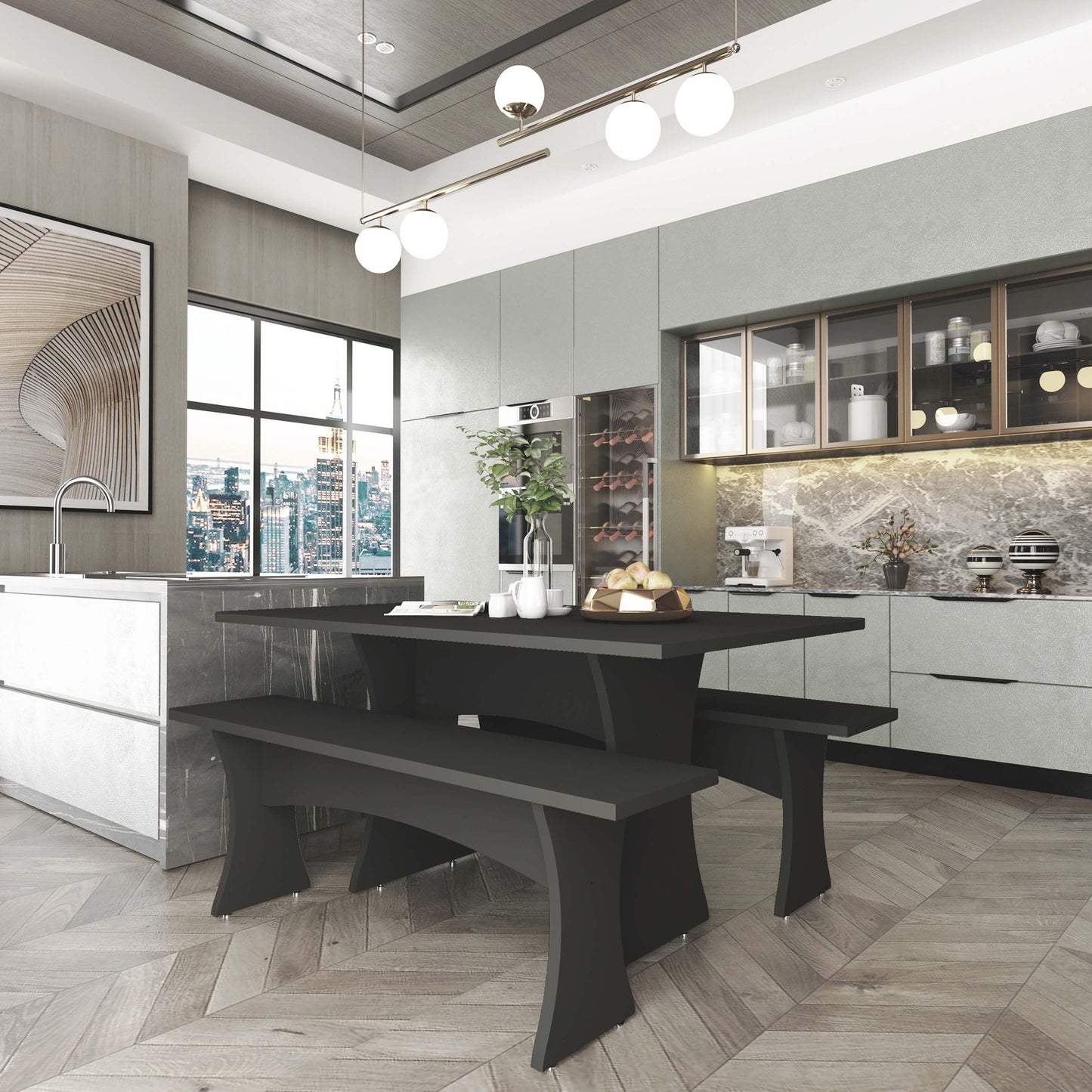 Coney Mid-Century Modern 3-Piece Dining Set in Charcoal Gray 186GMC9