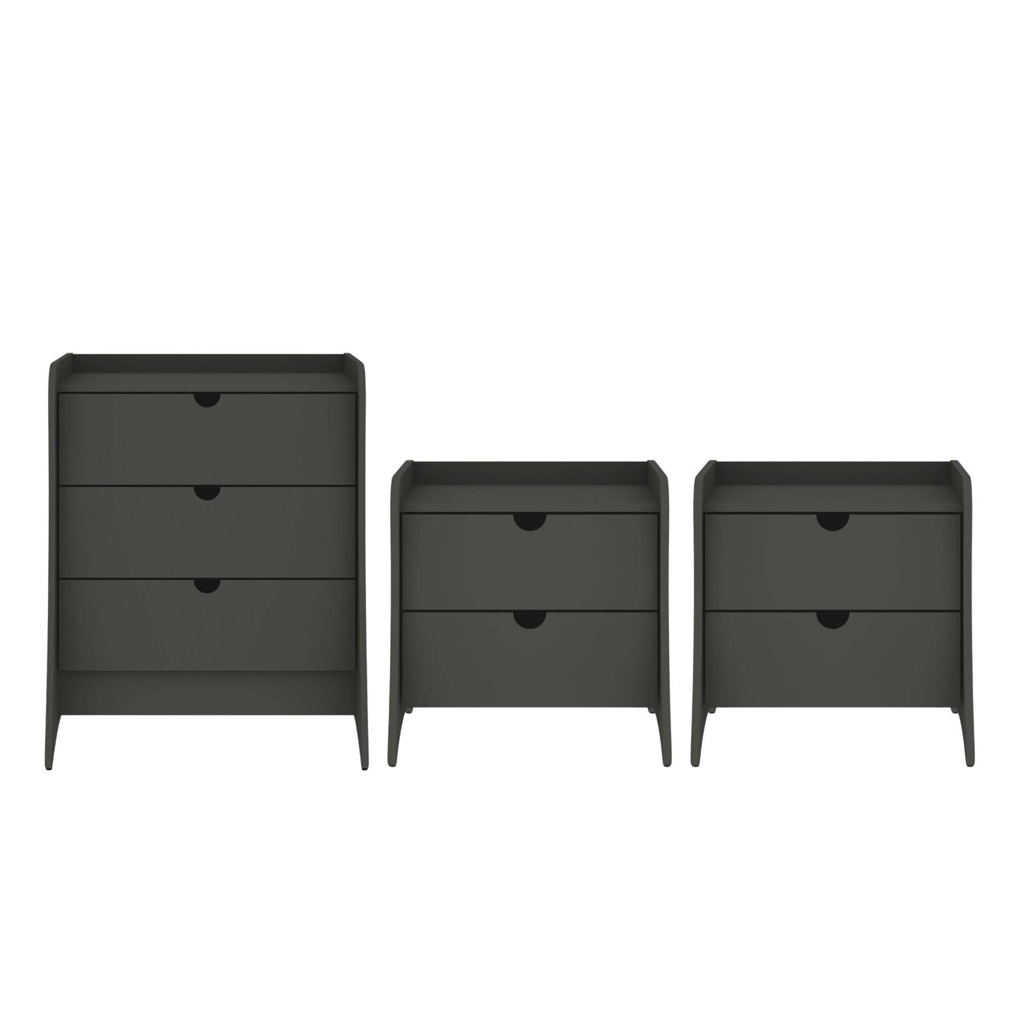 Manhattan Comfort Coney 3-Piece Mid-Century Modern Dresser and Nightstand Set in Grey 188GMC9