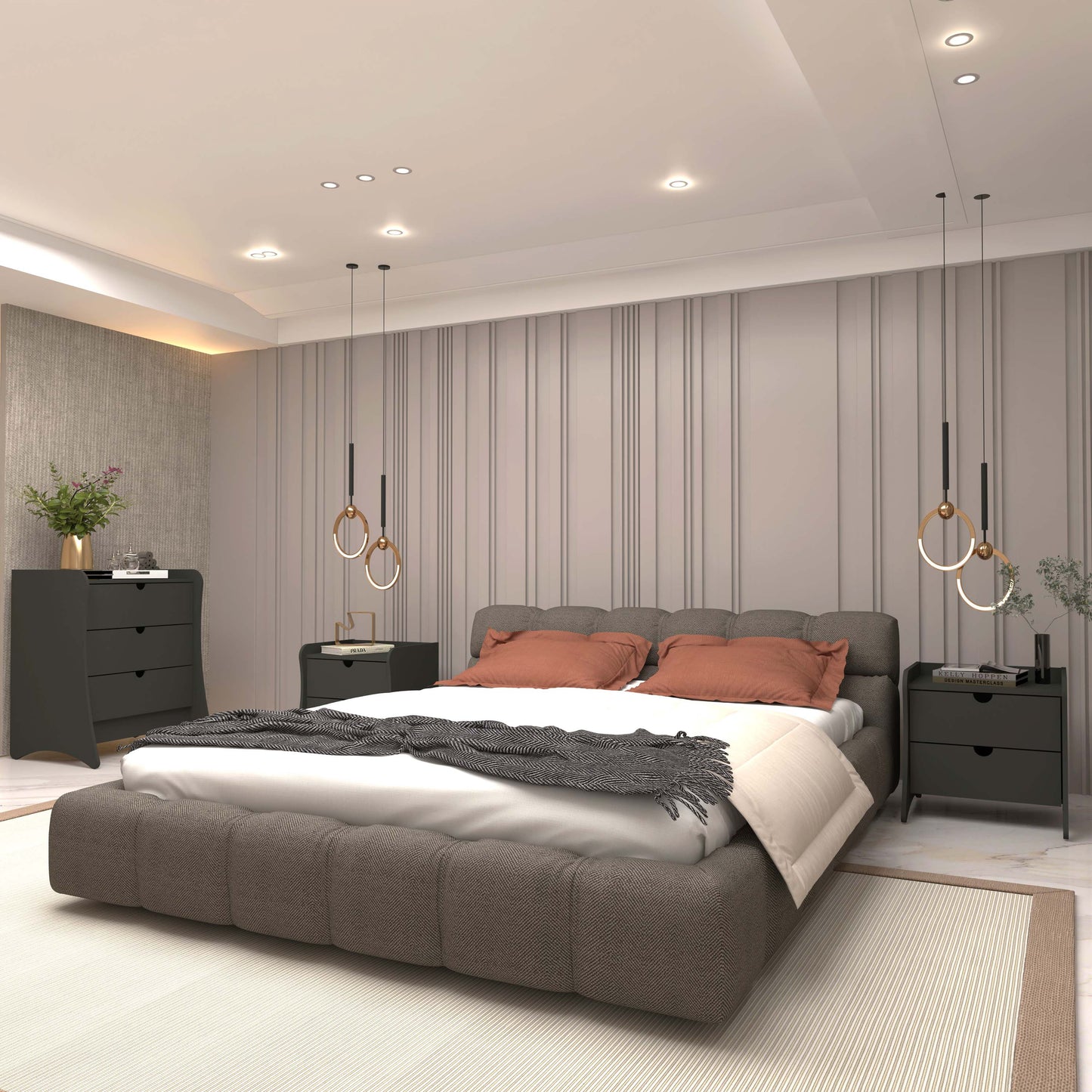 Manhattan Comfort Coney 3-Piece Mid-Century Modern Dresser and Nightstand Set in Grey 188GMC9