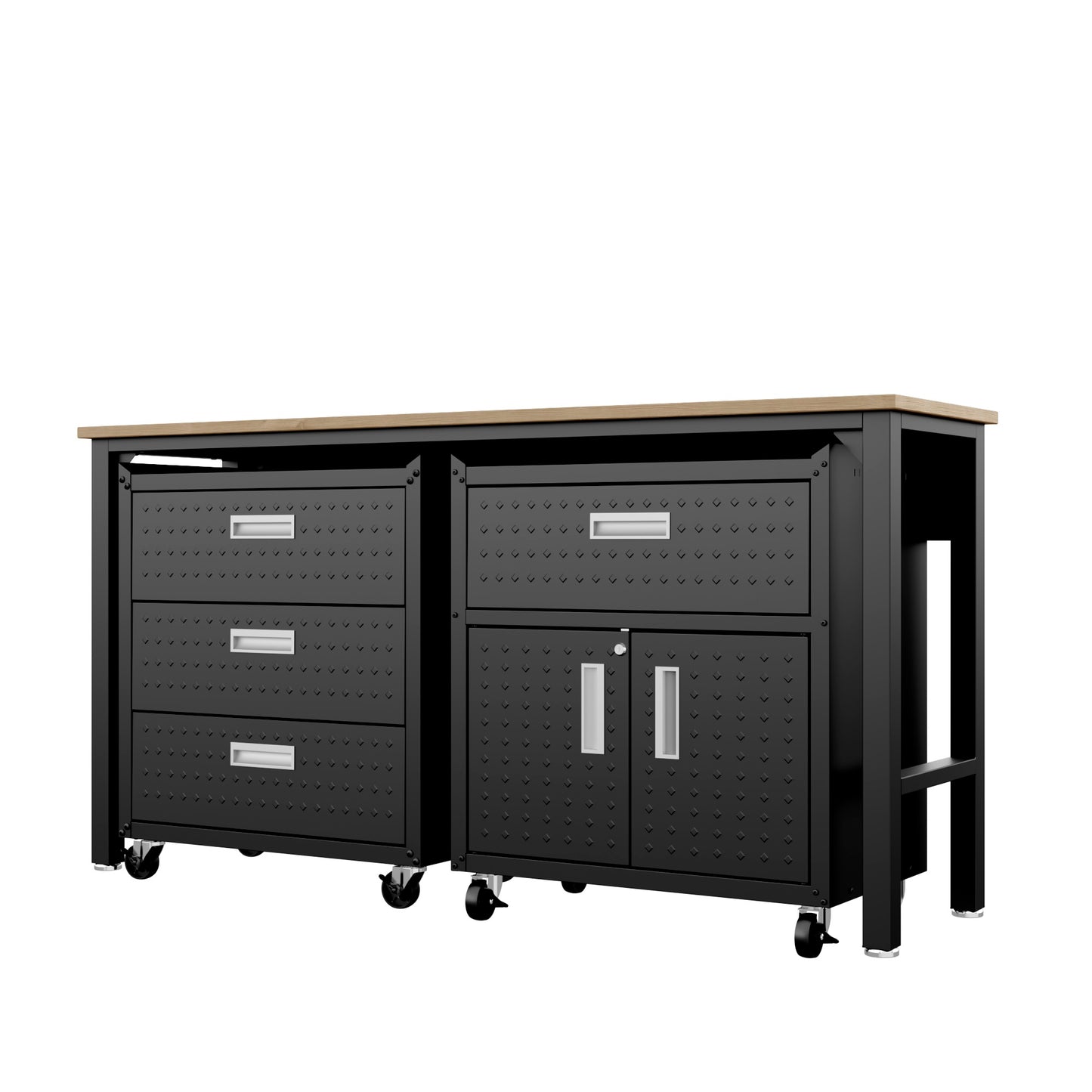 Manhattan Comfort 3-Piece Fortress Mobile Space-Saving Steel Garage Cabinet and Worktable 5.0 in Charcoal Grey 18GMC-CH
