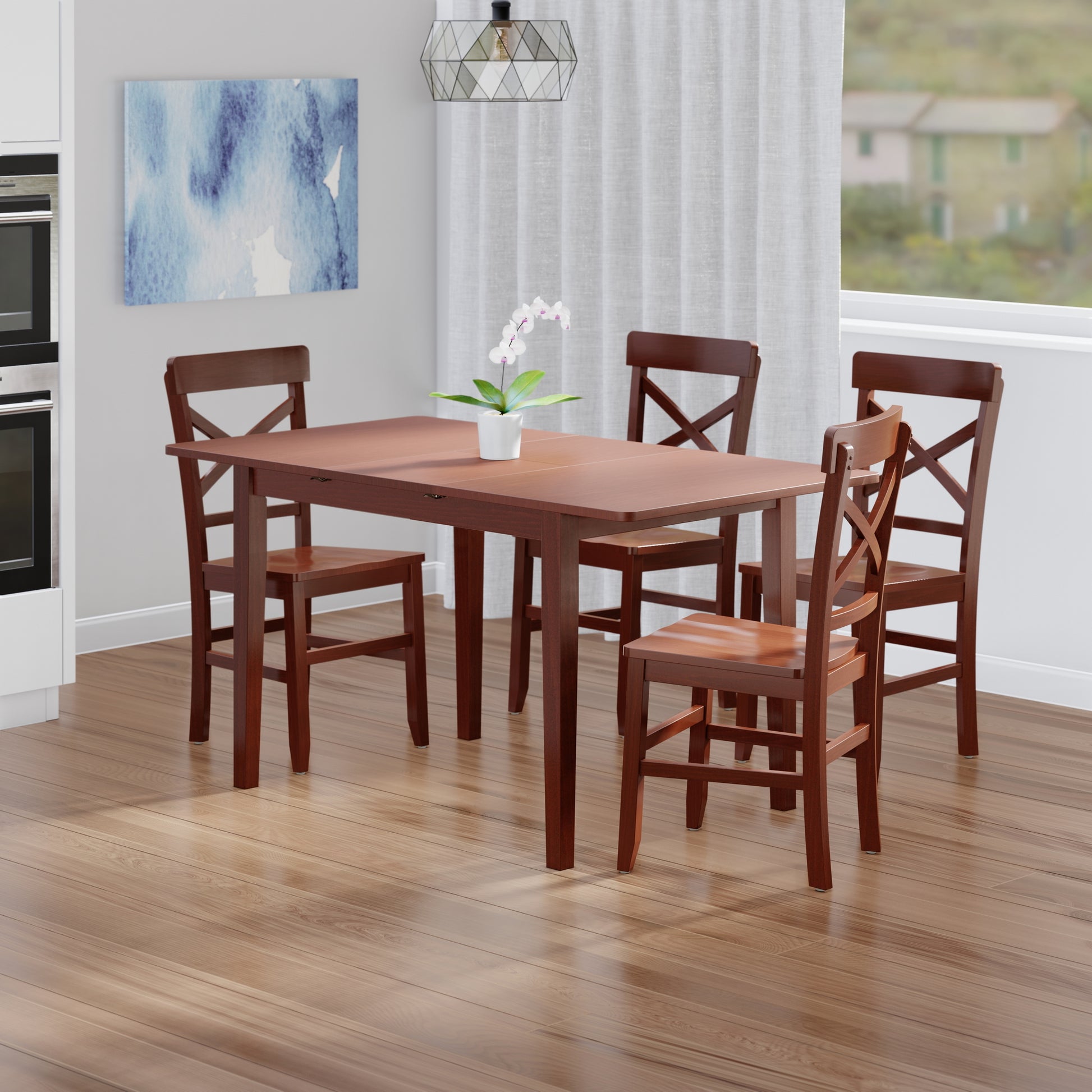 Darren 5-pc Set Dining Table w/X-Back Chairs, Walnut