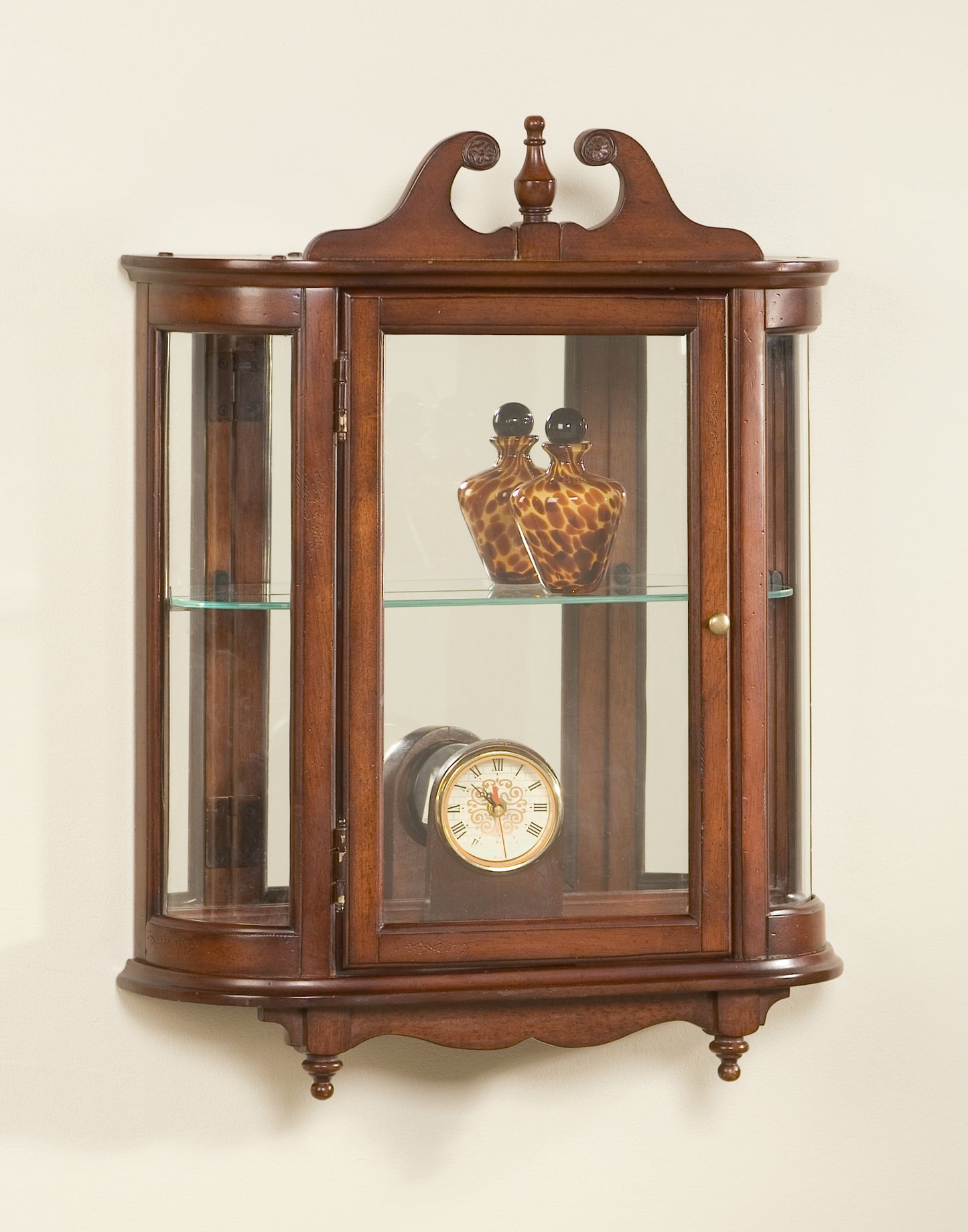 Butler Specialty Company Melinda 21 in. W x 27.5 in. H Wood Traditional 1 Door 2 Glass Shelve Mirrored Back Wall Curio, Dark Brown