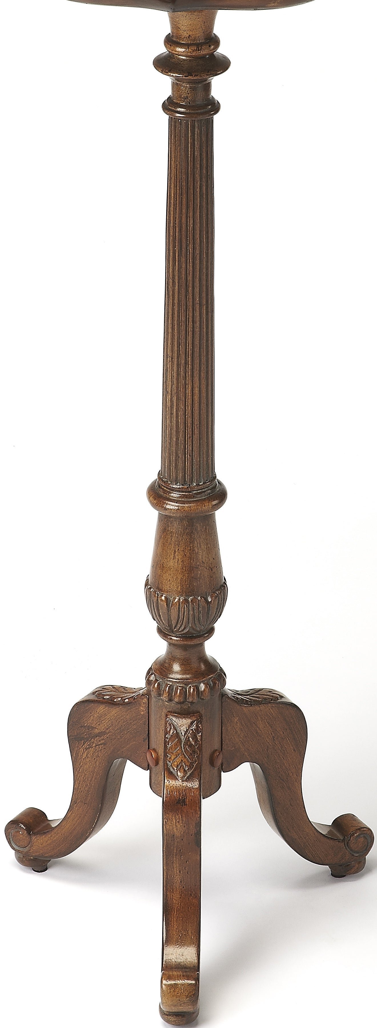 Butler Specialty Company Chatsworth 13.75 in. W x 36.5 in. H Round Wood Scalloped Edge 3 Leg Pedestal Plant Stand, Medium Brown