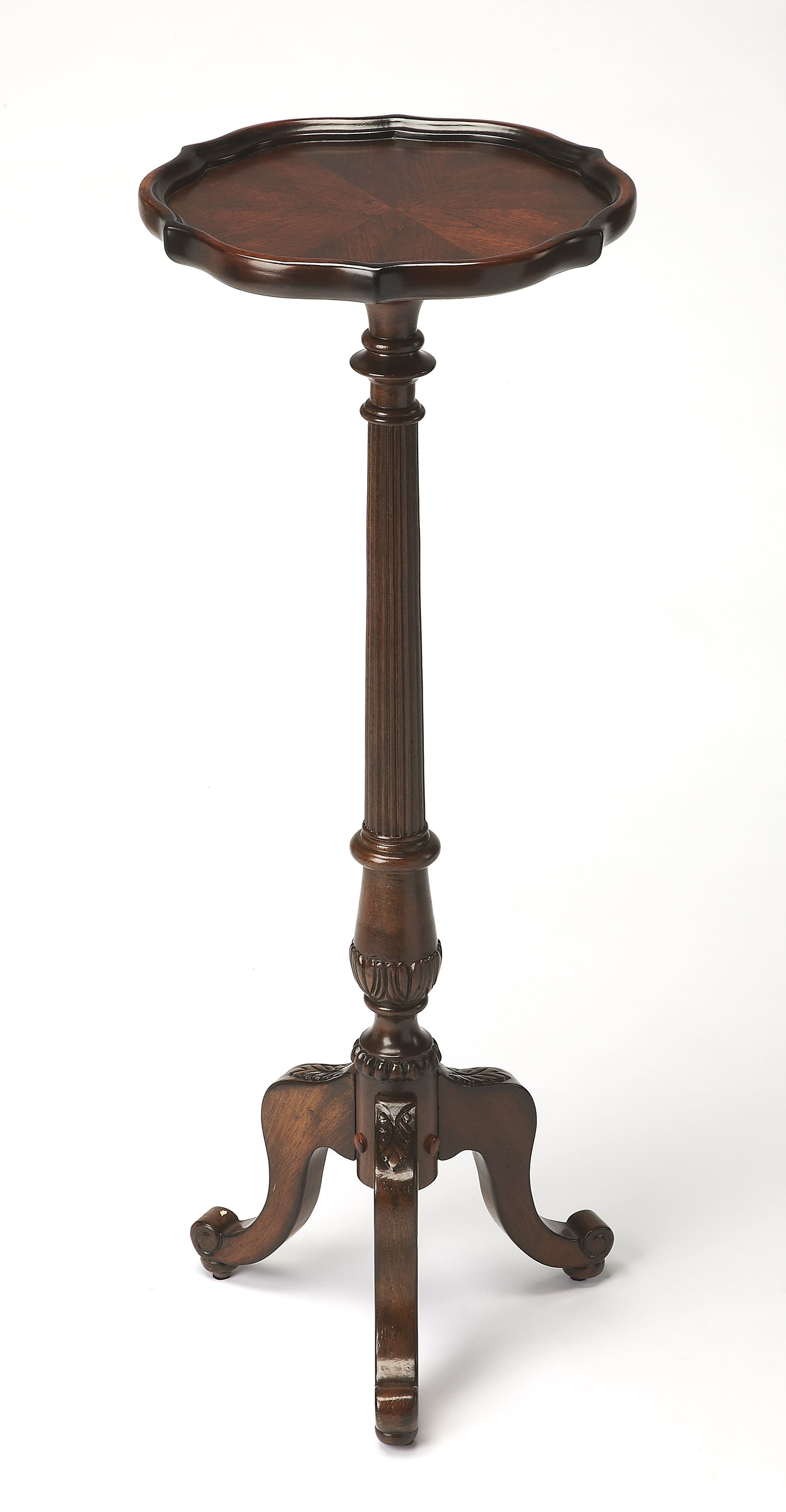 Butler Specialty Company Chatsworth 13.75 in. W x 36.5 in. H Round Wood Scalloped Edge 3 Leg Pedestal Plant Stand, Dark Brown