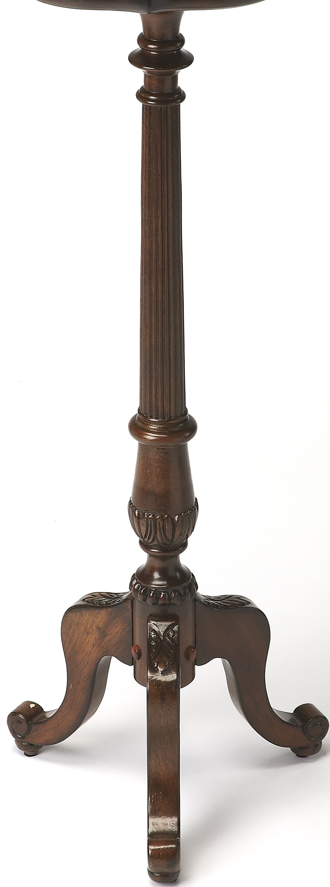 Butler Specialty Company Chatsworth 13.75 in. W x 36.5 in. H Round Wood Scalloped Edge 3 Leg Pedestal Plant Stand, Dark Brown