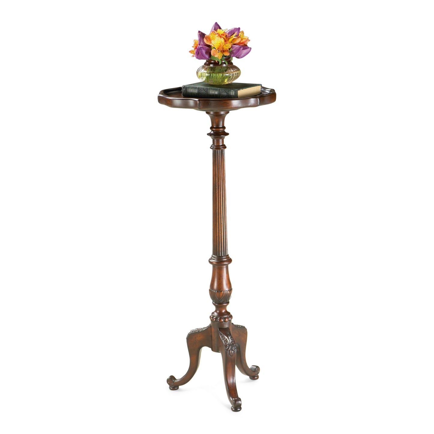 Butler Specialty Company Chatsworth 13.75 in. W x 36.5 in. H Round Wood Scalloped Edge 3 Leg Pedestal Plant Stand, Dark Brown