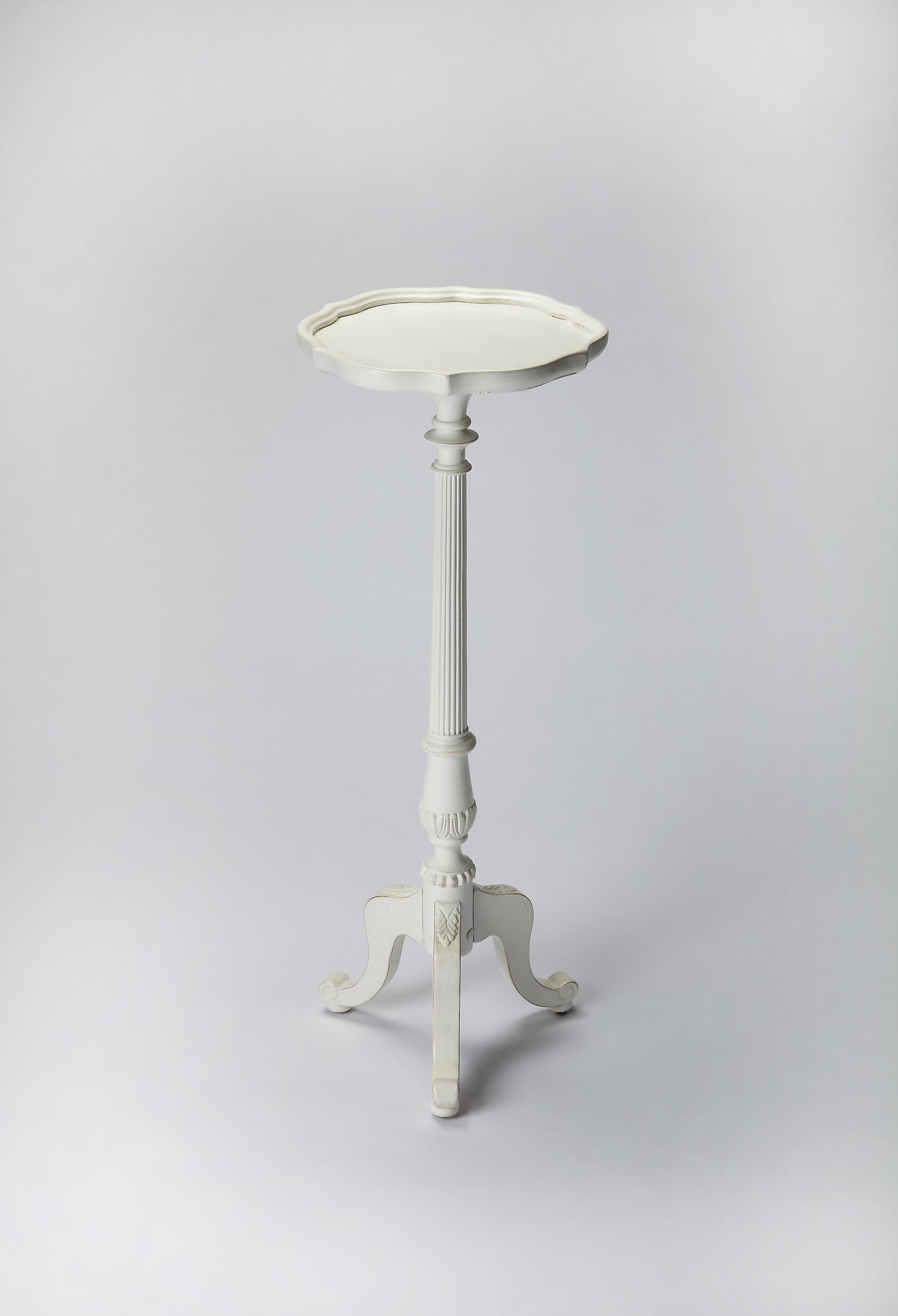 Butler Specialty Company Chatsworth 13.75 in. W x 36.5 in. H Round Wood Scalloped Edge 3 Leg Pedestal Plant Stand, White
