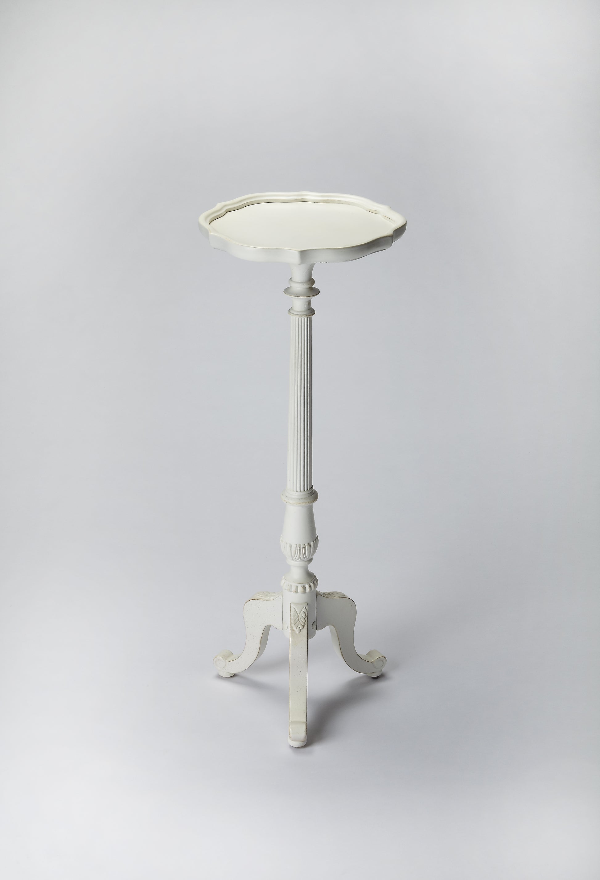 Butler Specialty Company Chatsworth 13.75 in. W x 36.5 in. H Round Wood Scalloped Edge 3 Leg Pedestal Plant Stand, White