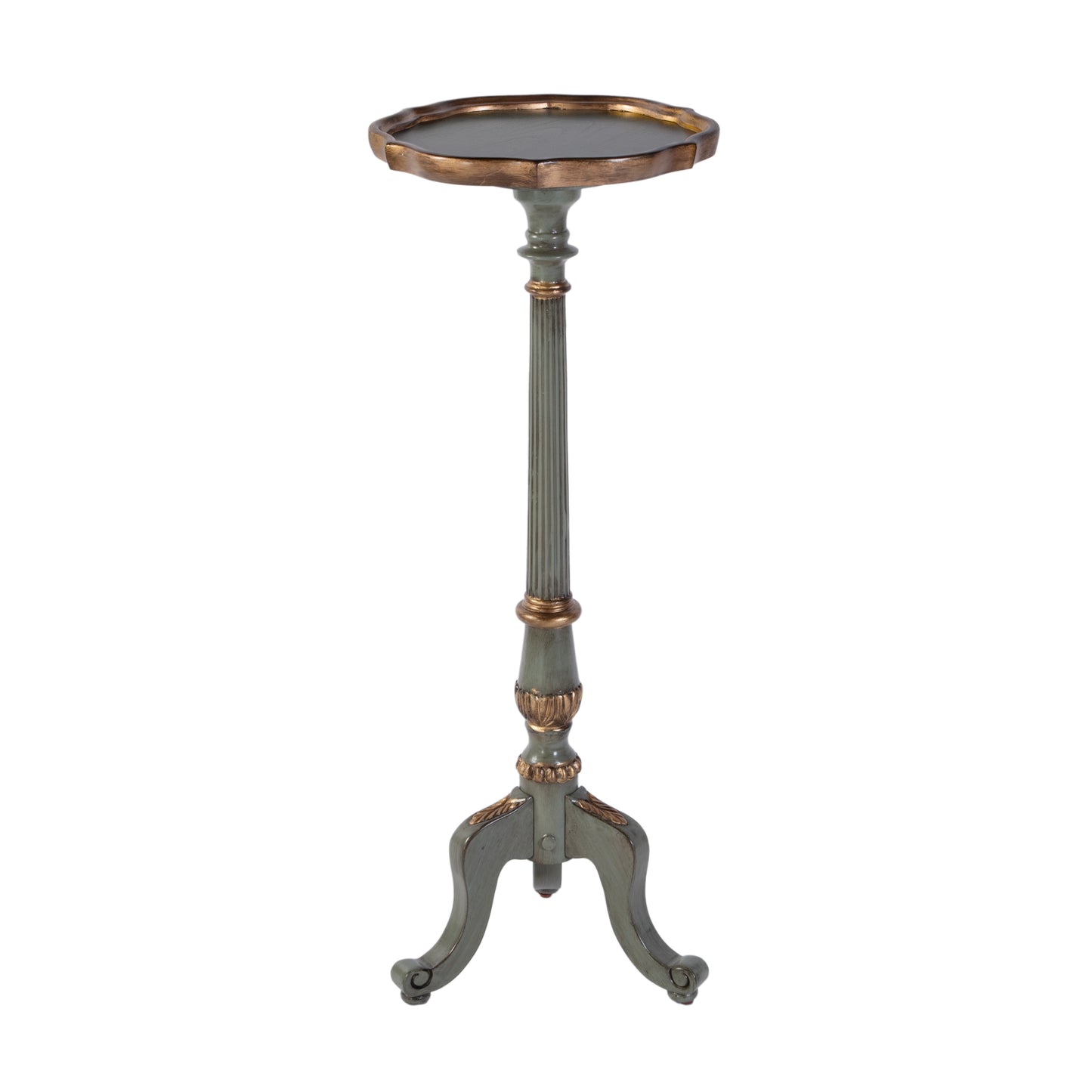 Butler Specialty Company Chatsworth 13.75 in. W x 36.5 in. H Round Wood Scalloped Edge 3 Leg Pedestal Plant Stand, Pastel Green