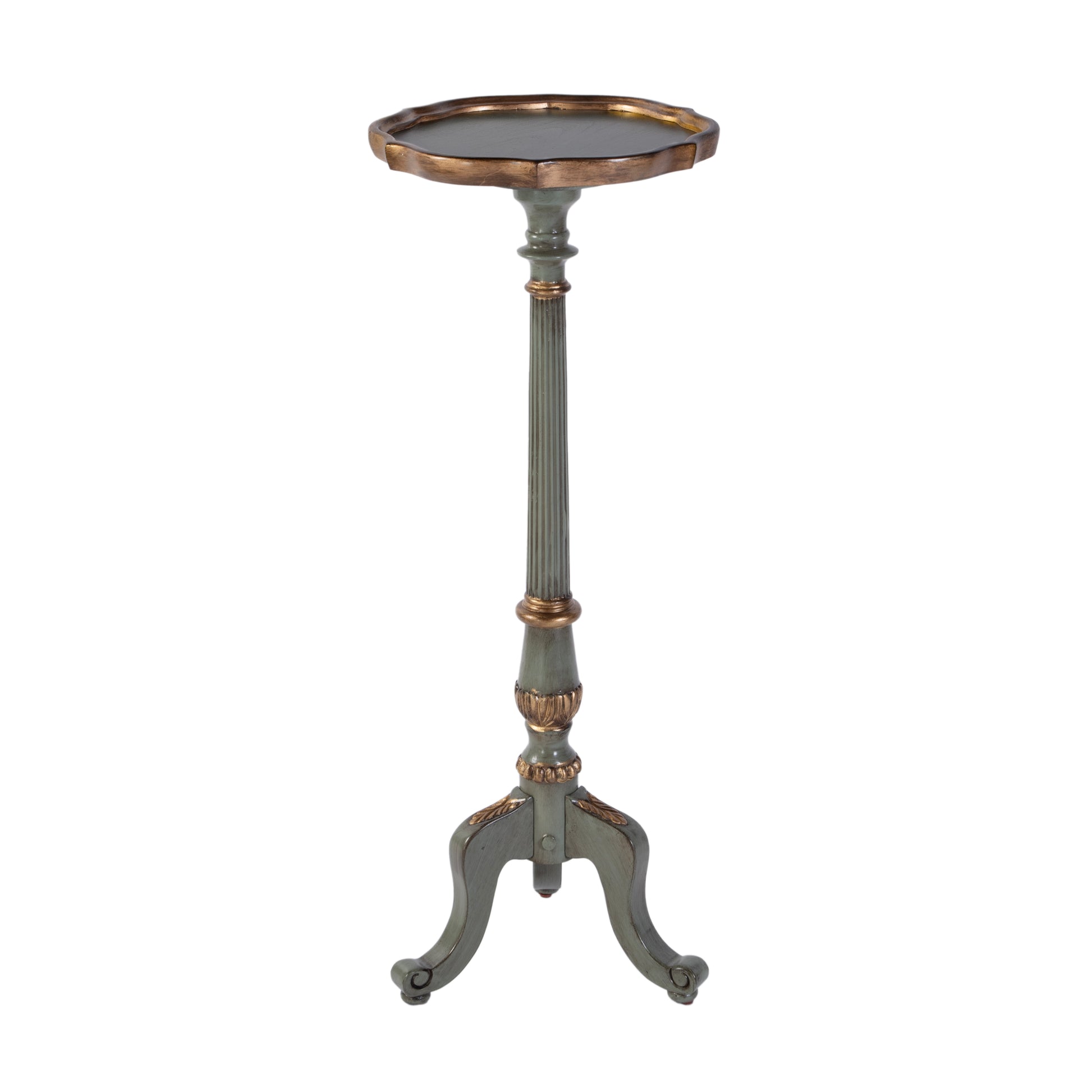 Butler Specialty Company Chatsworth 13.75 in. W x 36.5 in. H Round Wood Scalloped Edge 3 Leg Pedestal Plant Stand, Pastel Green