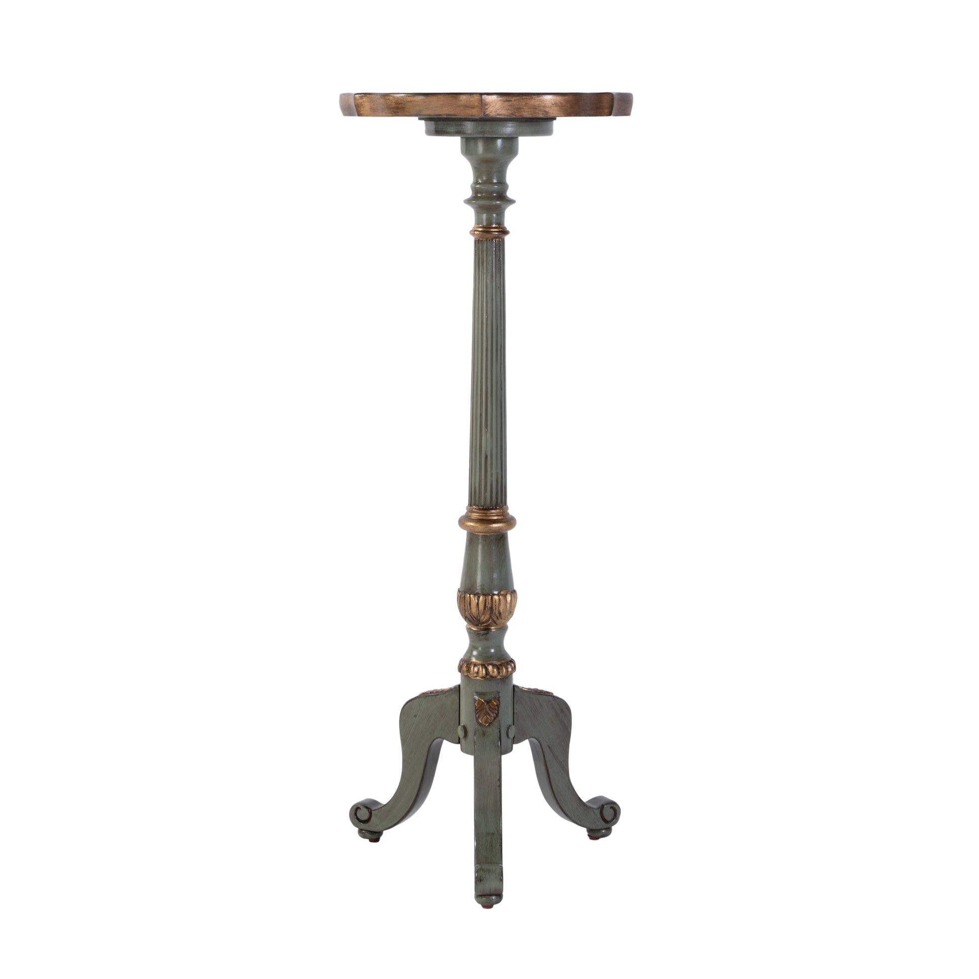 Butler Specialty Company Chatsworth 13.75 in. W x 36.5 in. H Round Wood Scalloped Edge 3 Leg Pedestal Plant Stand, Pastel Green