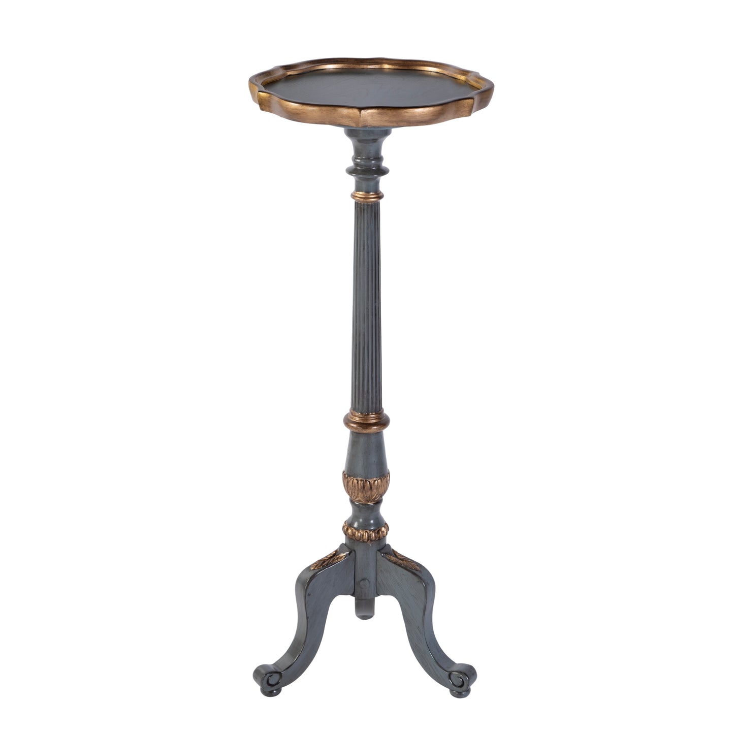 Butler Specialty Company Chatsworth 13.75 in. W x 36.5 in. H Round Wood Scalloped Edge 3 Leg Pedestal Plant Stand, Pastel Blue